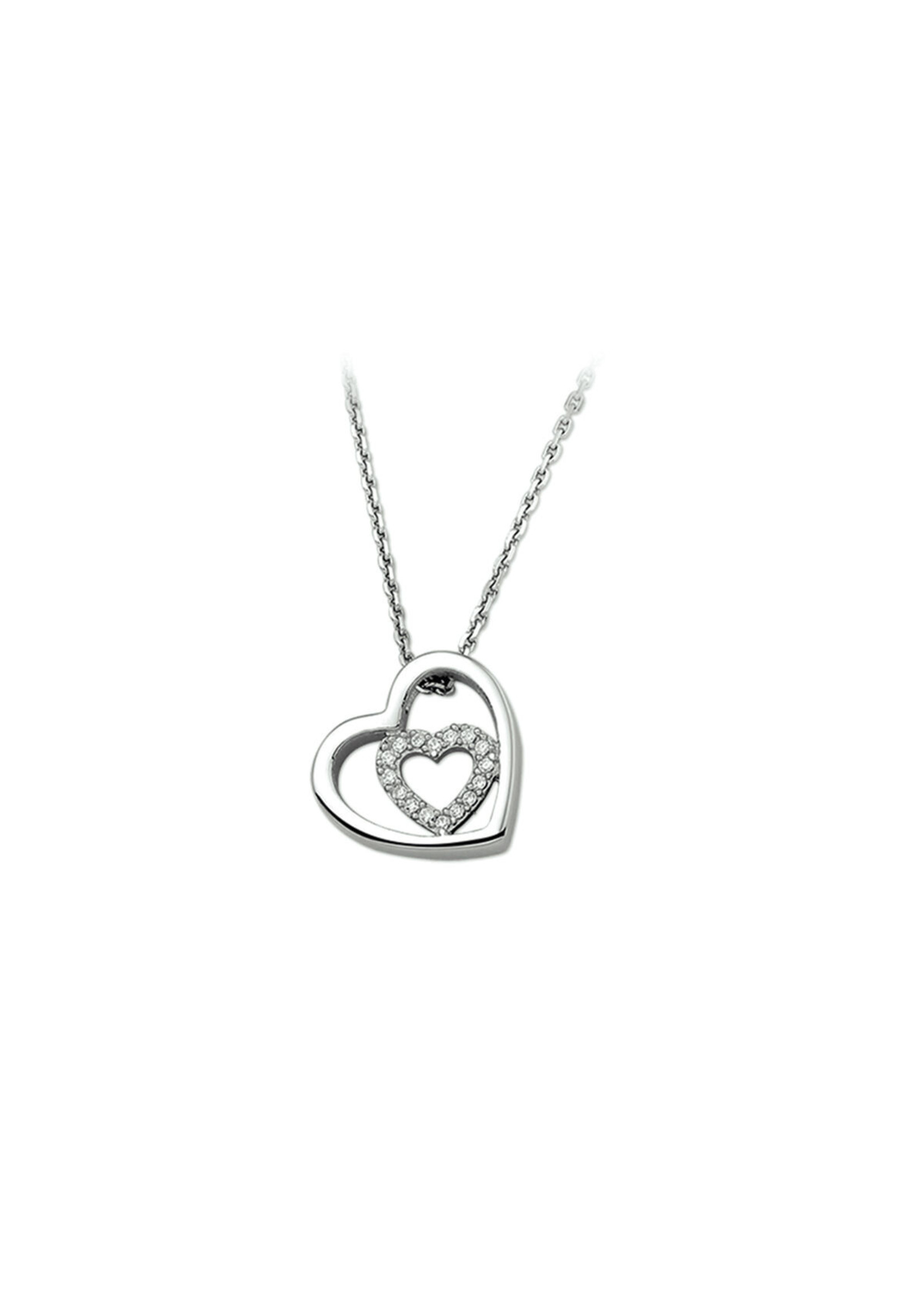 Cataleya jewels Zilveren collier hart zirkonia 1,3 mm 41 + 4 cm