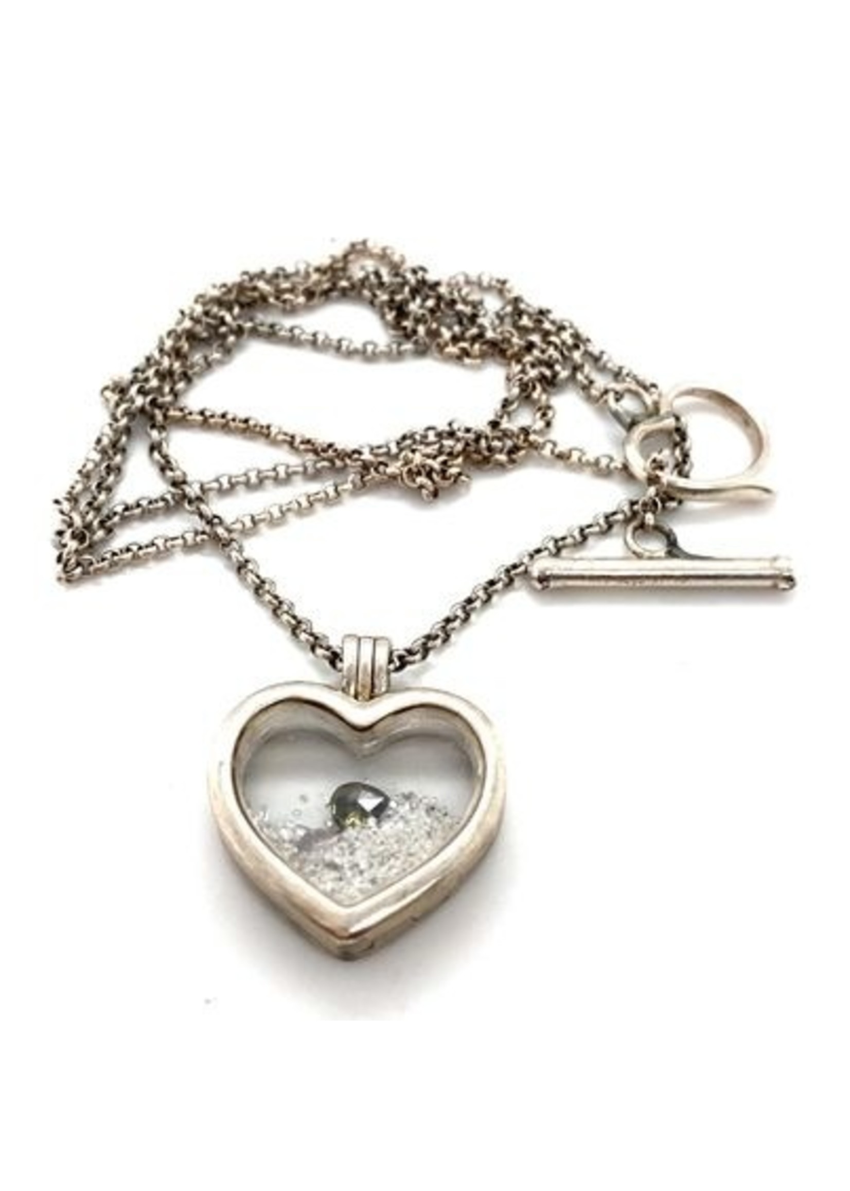 Vintage & Occasion Occasion zilveren hart hanger gevuld met ruwe diamant stukjes