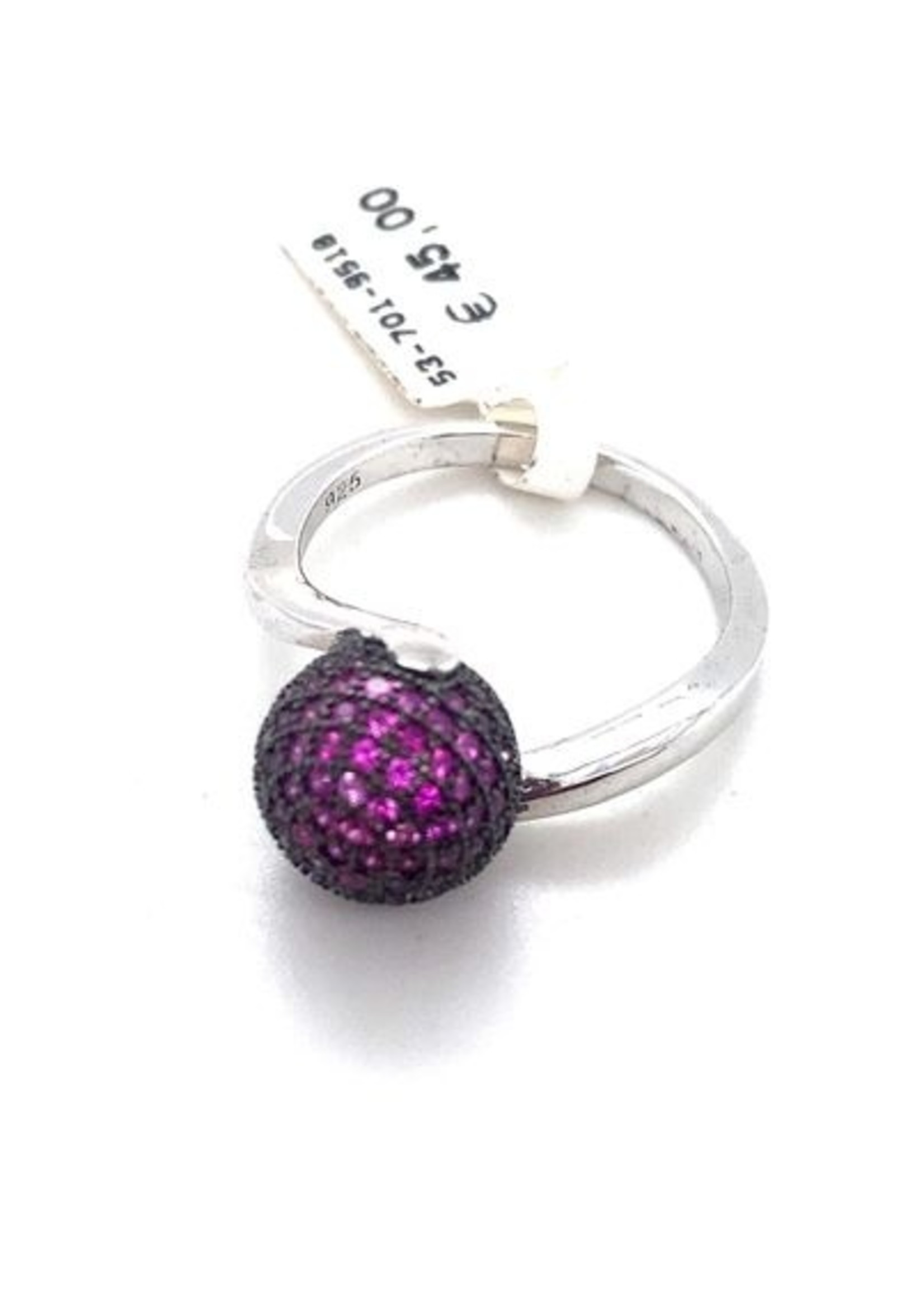 Cataleya jewels Zilveren ring met zwarte bol bezet met roze zirkonia's