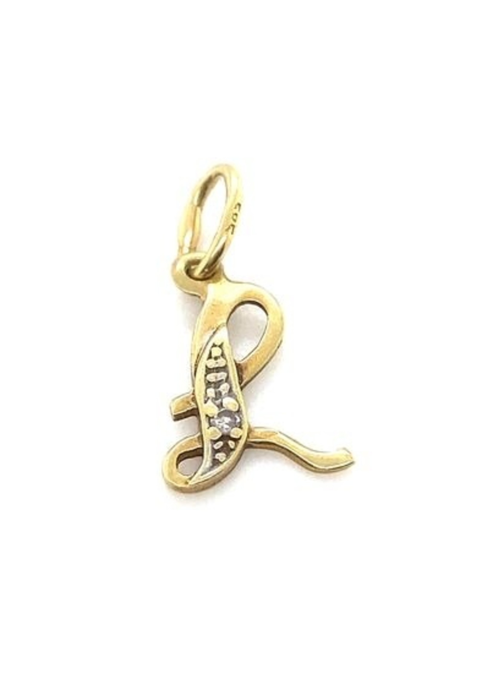 Vintage & Occasion Occasion bedel van de letter L met een diamantje 0.01ct