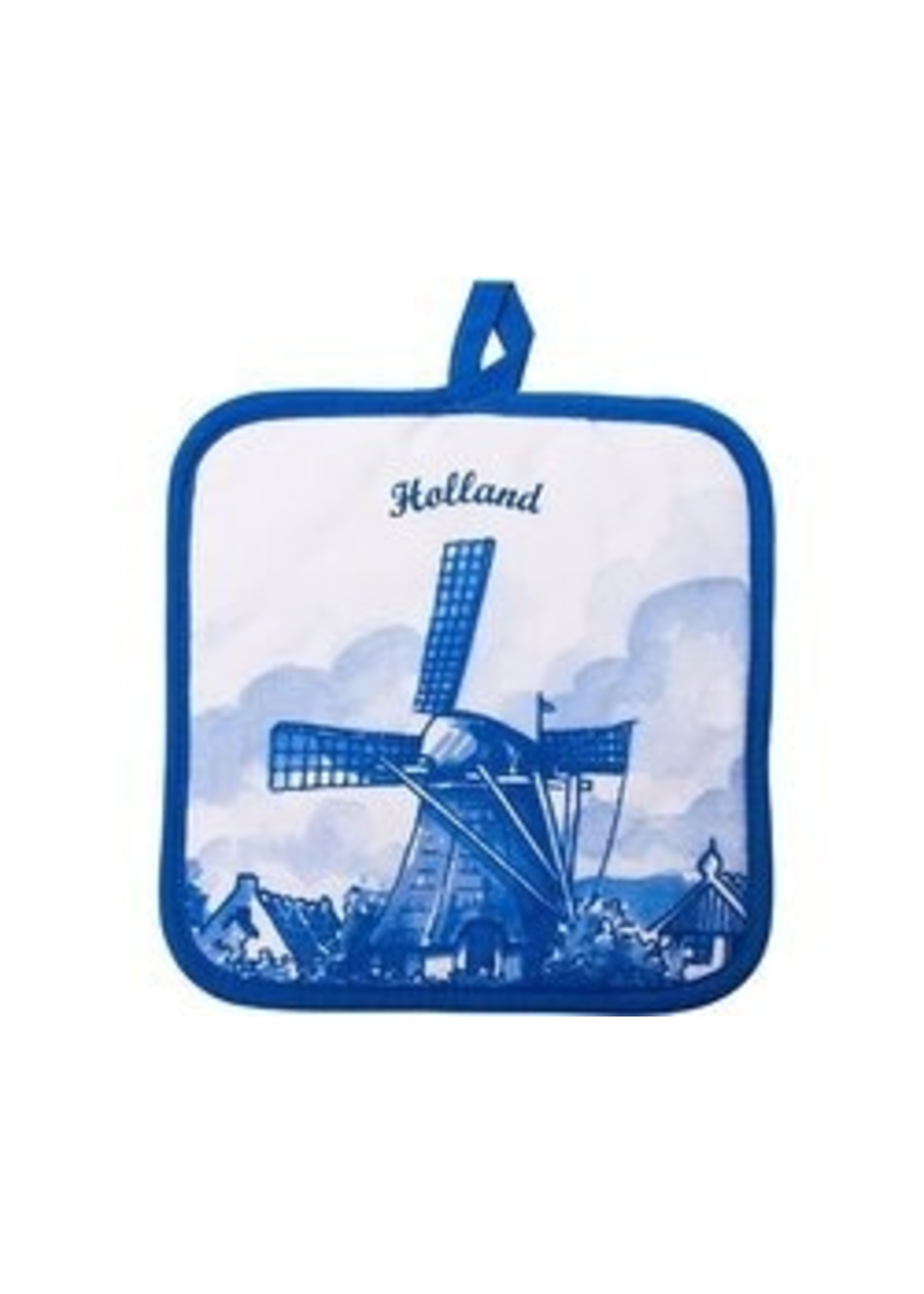 Delfts Blauw Heinen Delfts Blauw - Pannenlap - 2x Onderzetter voor pannen - Blauwe molen