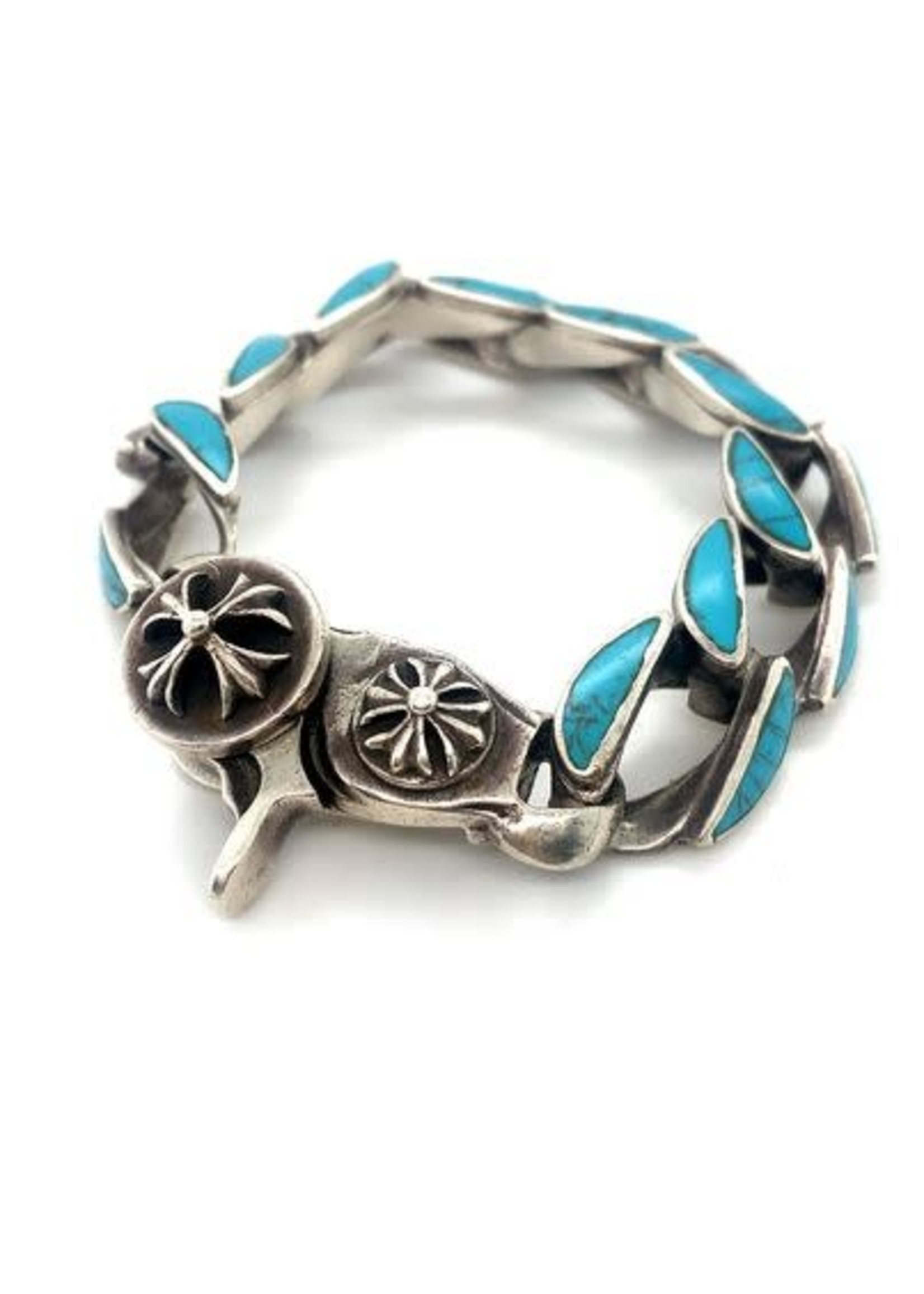 Vintage & Occasion Occasion zilveren brede schakelarmband met turkoois