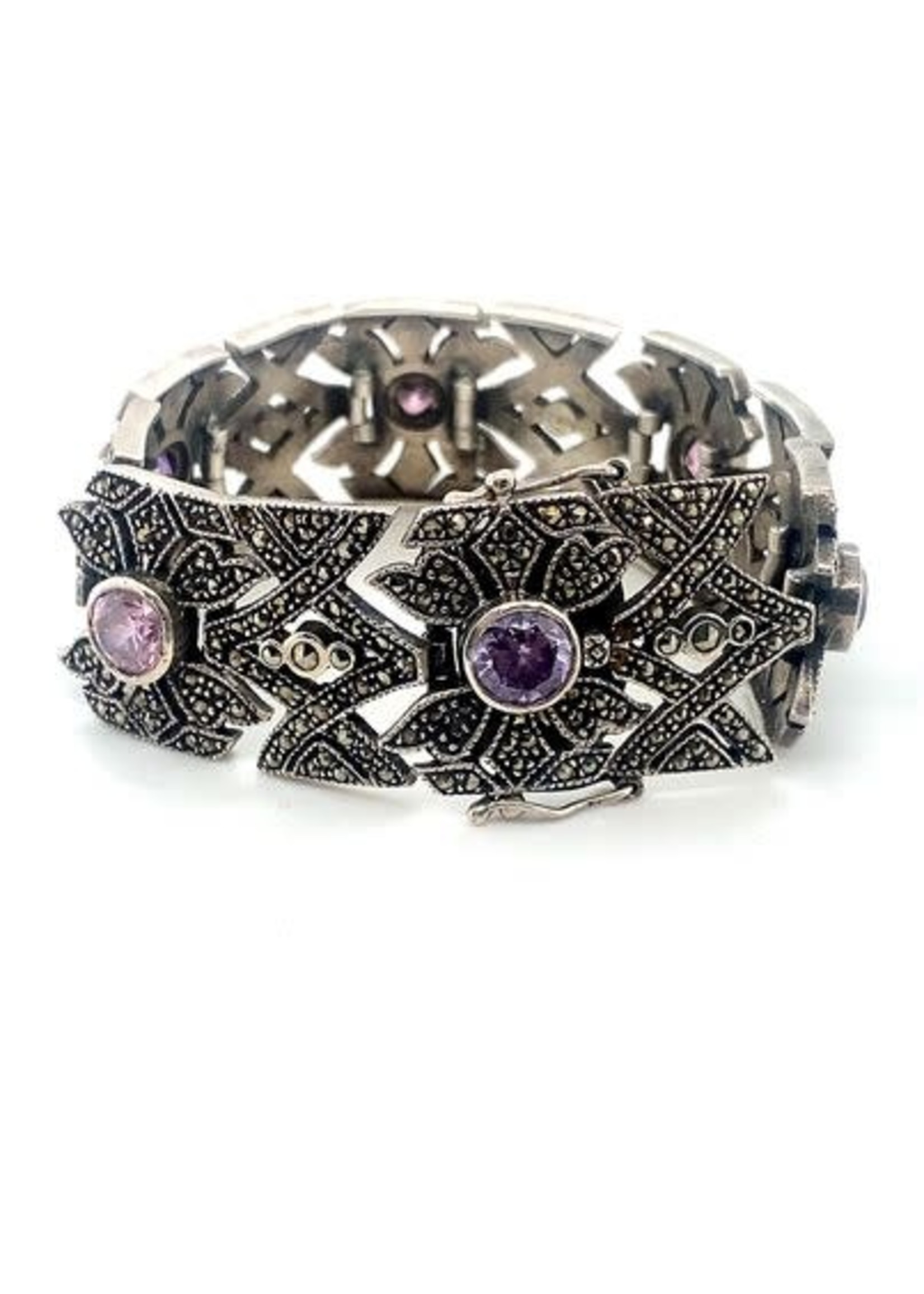 Vintage & Occasion Occasion zilveren schakelarmband met markasiet en amethist