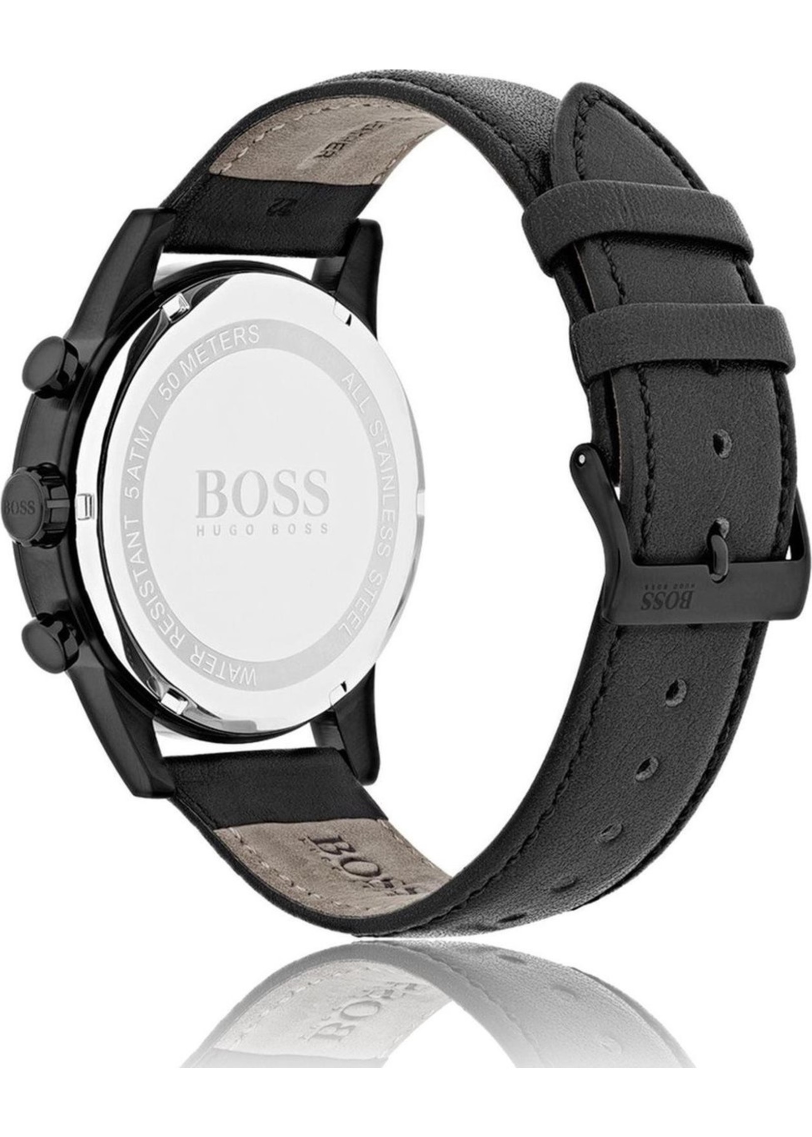 hugo boss Hugo Boss Navigator 1513497 Horloge - Leer - Zwart - Ø 44 mm