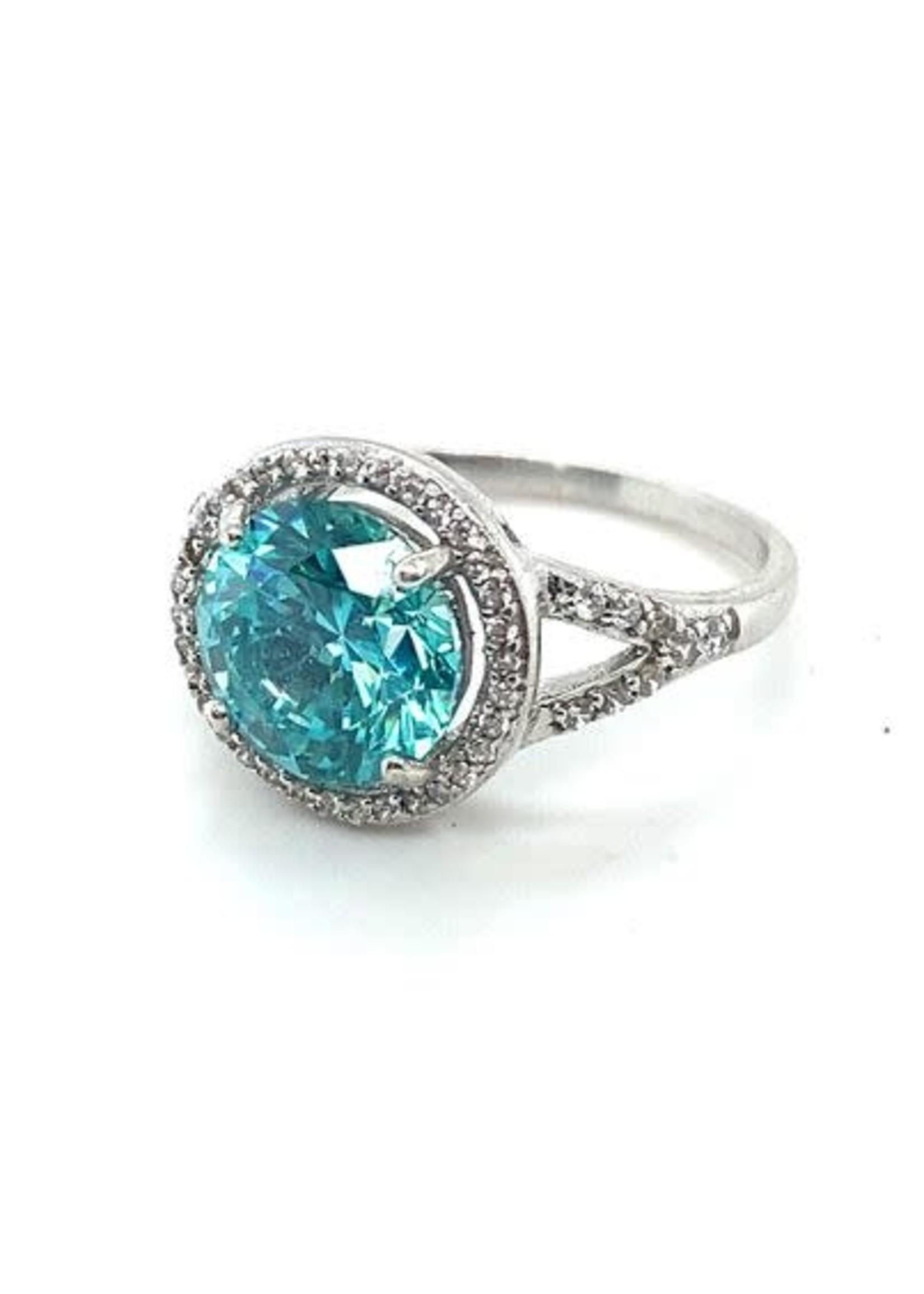 Vintage & Occasion Occasion zilveren sierlijke ring met felblauwe en witte zirkonia's