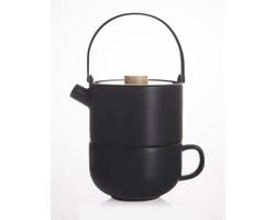 Bredemeijer - Theemok Umea met bamboe onderzetters - 200ml - Wit - s/2