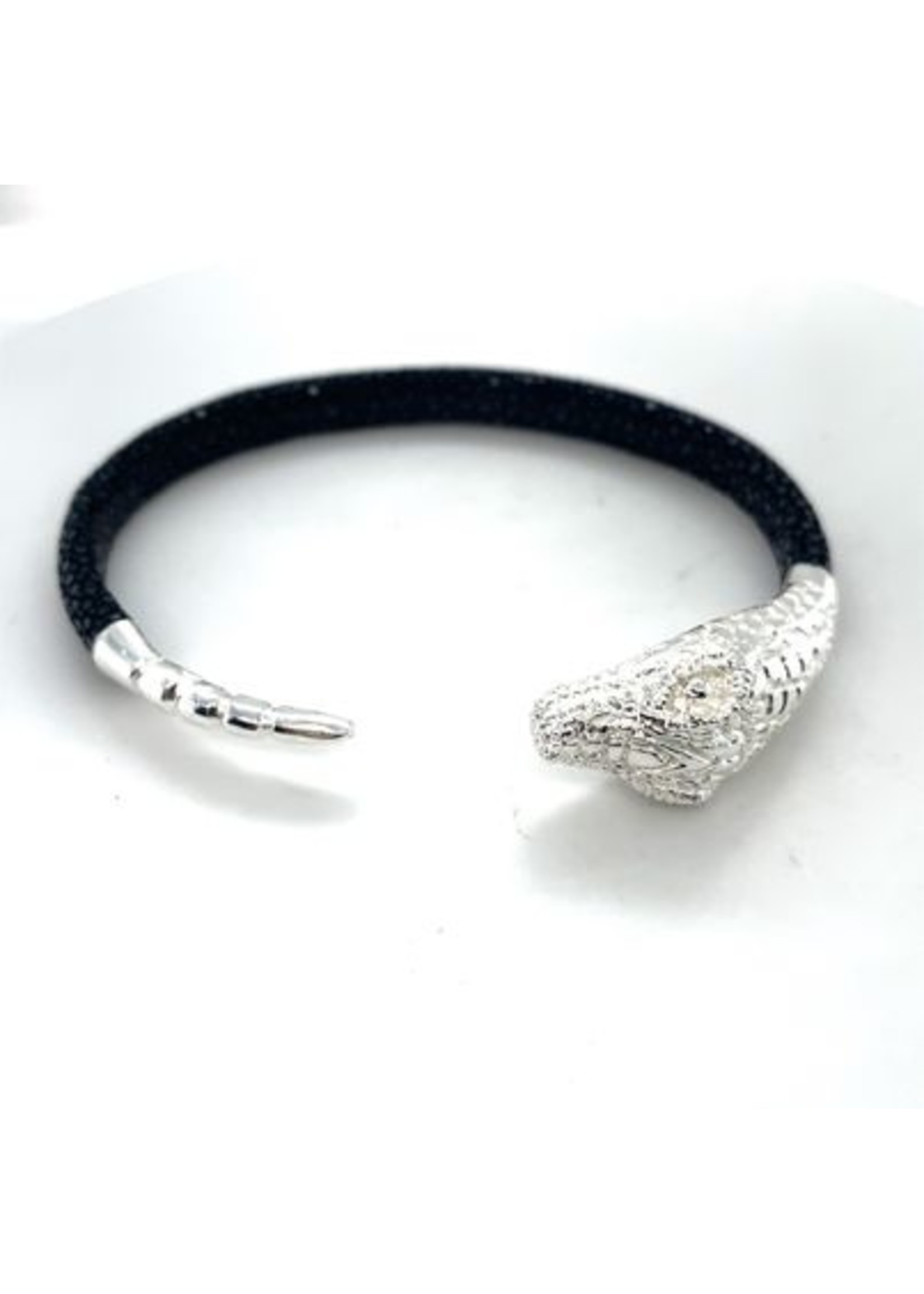 Cataleya jewels Zilveren bangle slang met zwart leder