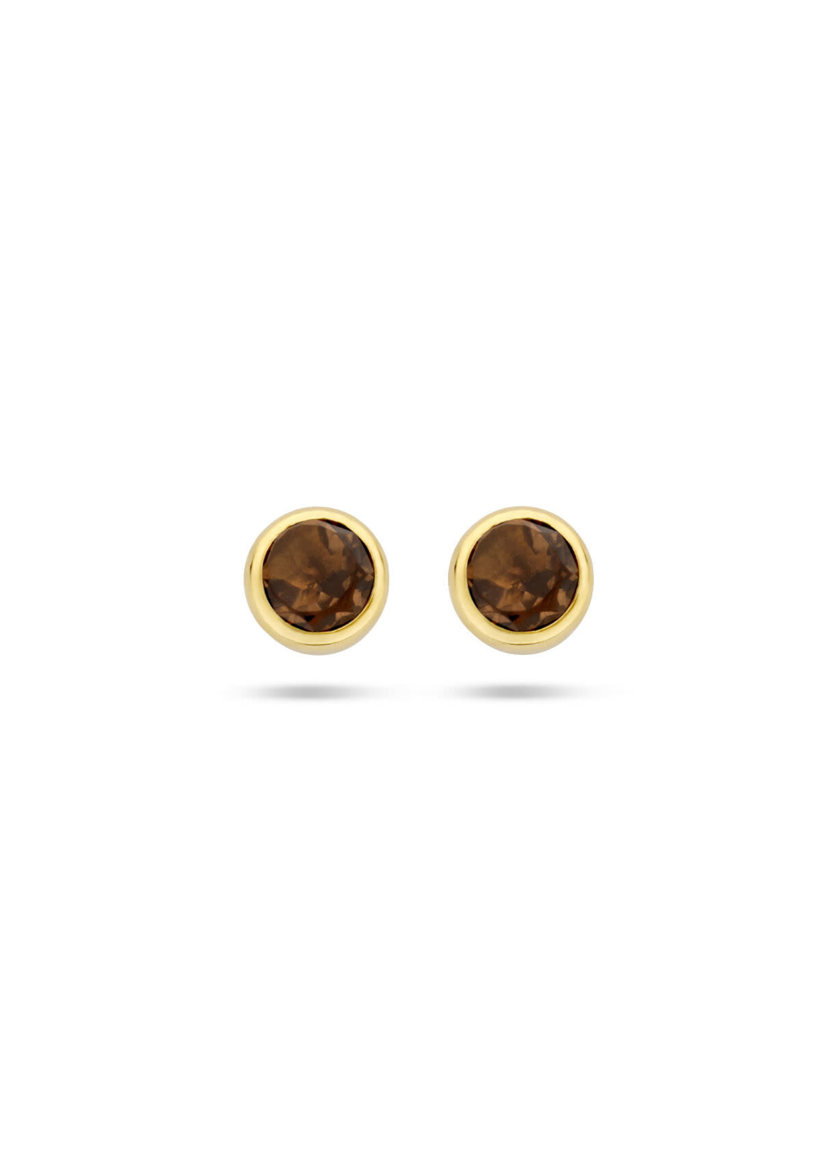 Cataleya jewels Gouden oorknoppen rookkwarts 0.50ct (2x 0.25ct)