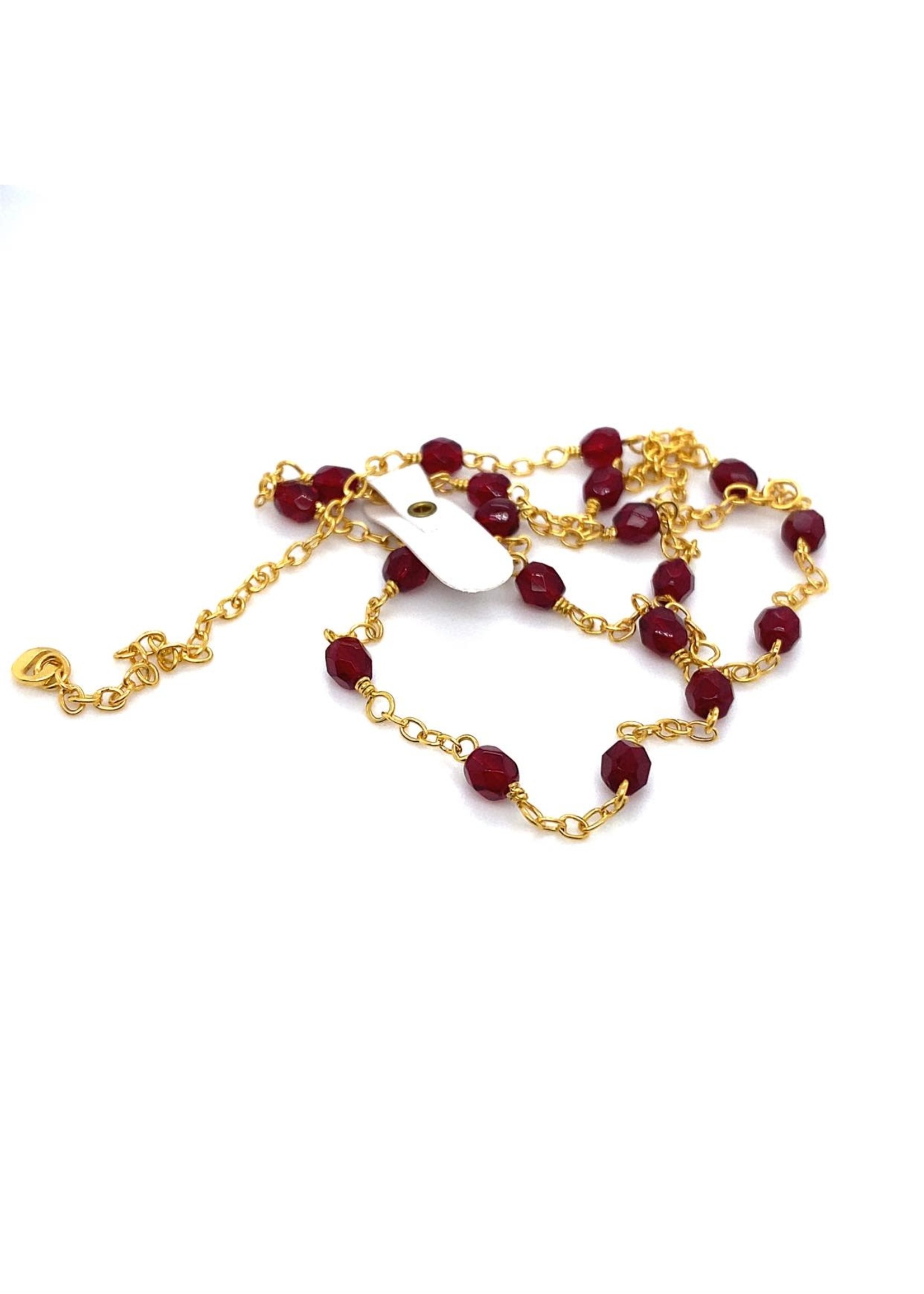 Vintage & Occasion ketting 18k  ogri ey kralen gefaceteerd rood