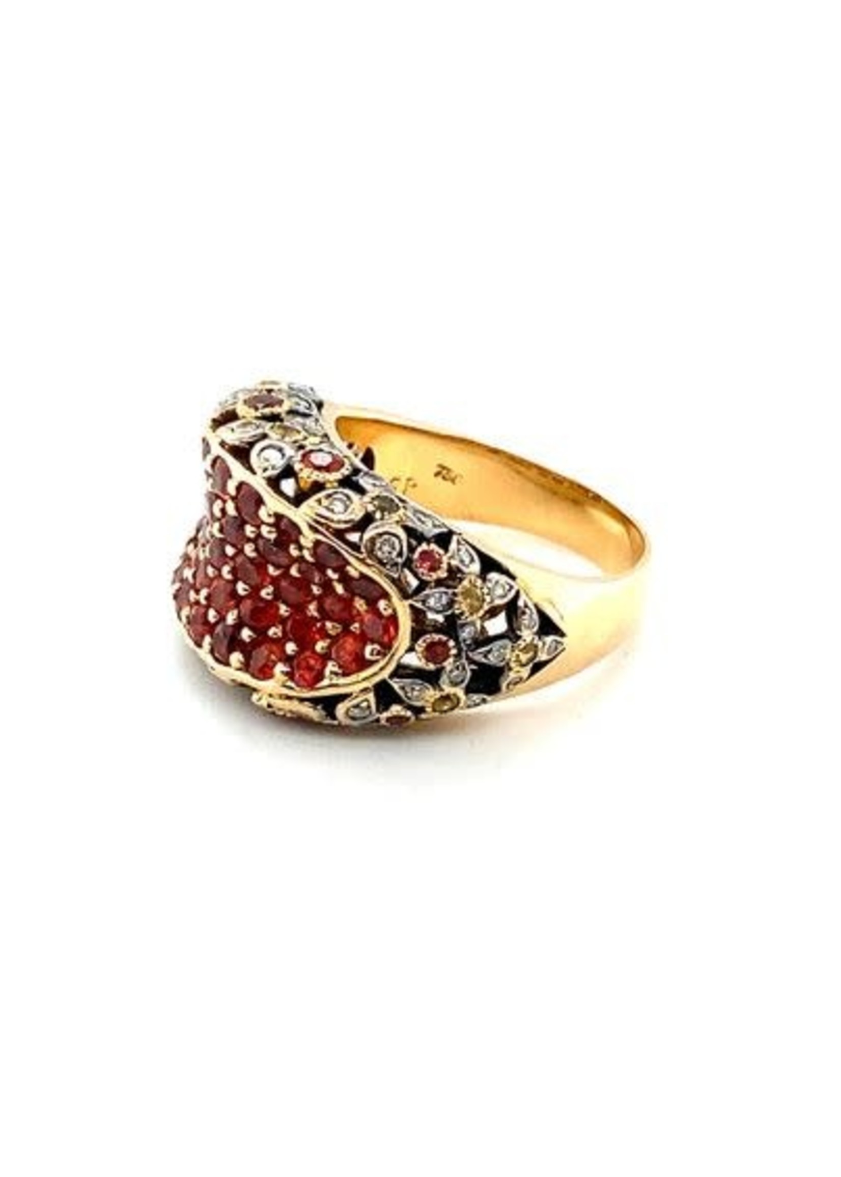 Vintage & Occasion Occasion prachtige 18k gouden ring bezet met diamant, oranje en gele saffier