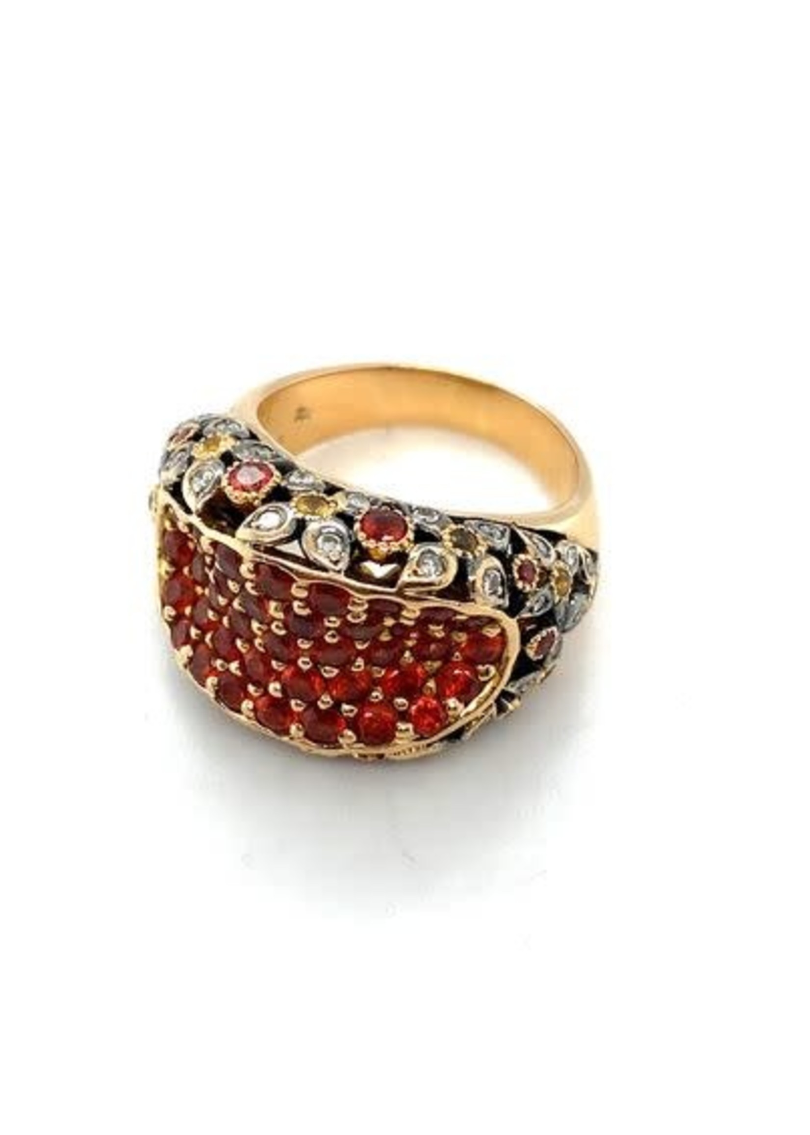 Vintage & Occasion Occasion prachtige 18k gouden ring bezet met diamant, oranje en gele saffier