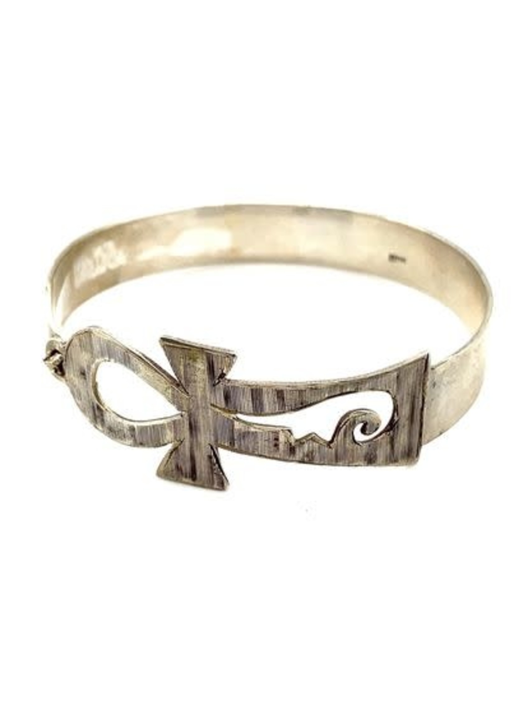 Vintage & Occasion Occasion zilveren handgemaakte Egyptische bangle armband Ankh kruis