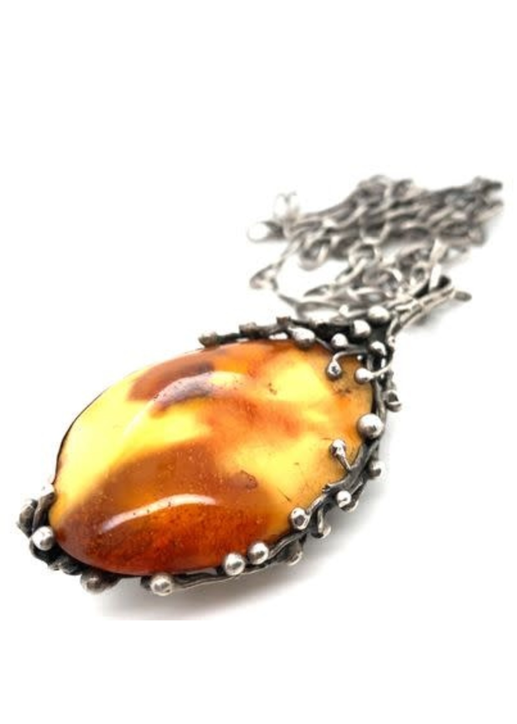 Vintage & Occasion Occasion zilveren schakelcollier met grote barnsteen hanger