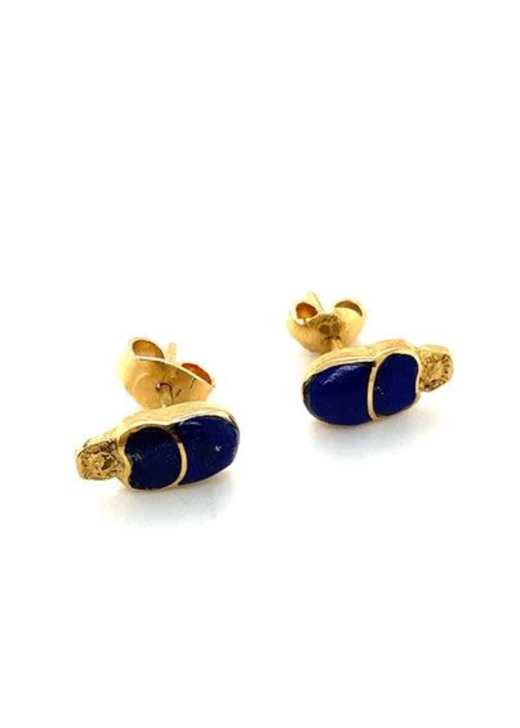 Vintage & Occasion Occasion 18k Egyptische scarabee oorknoppen met lapis lazuli