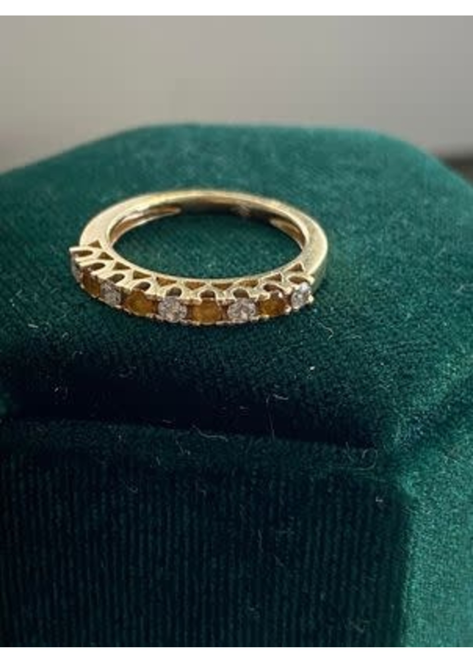 Vintage & Occasion Occasion gouden Diamond Point rijring met diamant en citrien