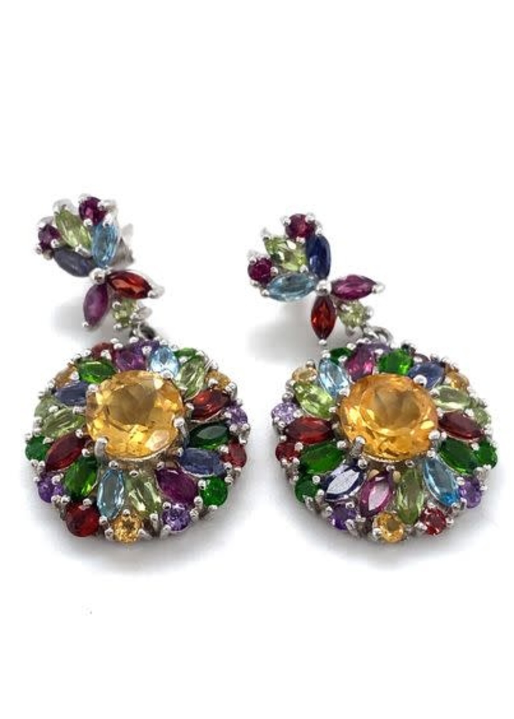 Cataleya jewels Gerhodineerd zilveren kleurrijke oorhangers met diverse edelstenen