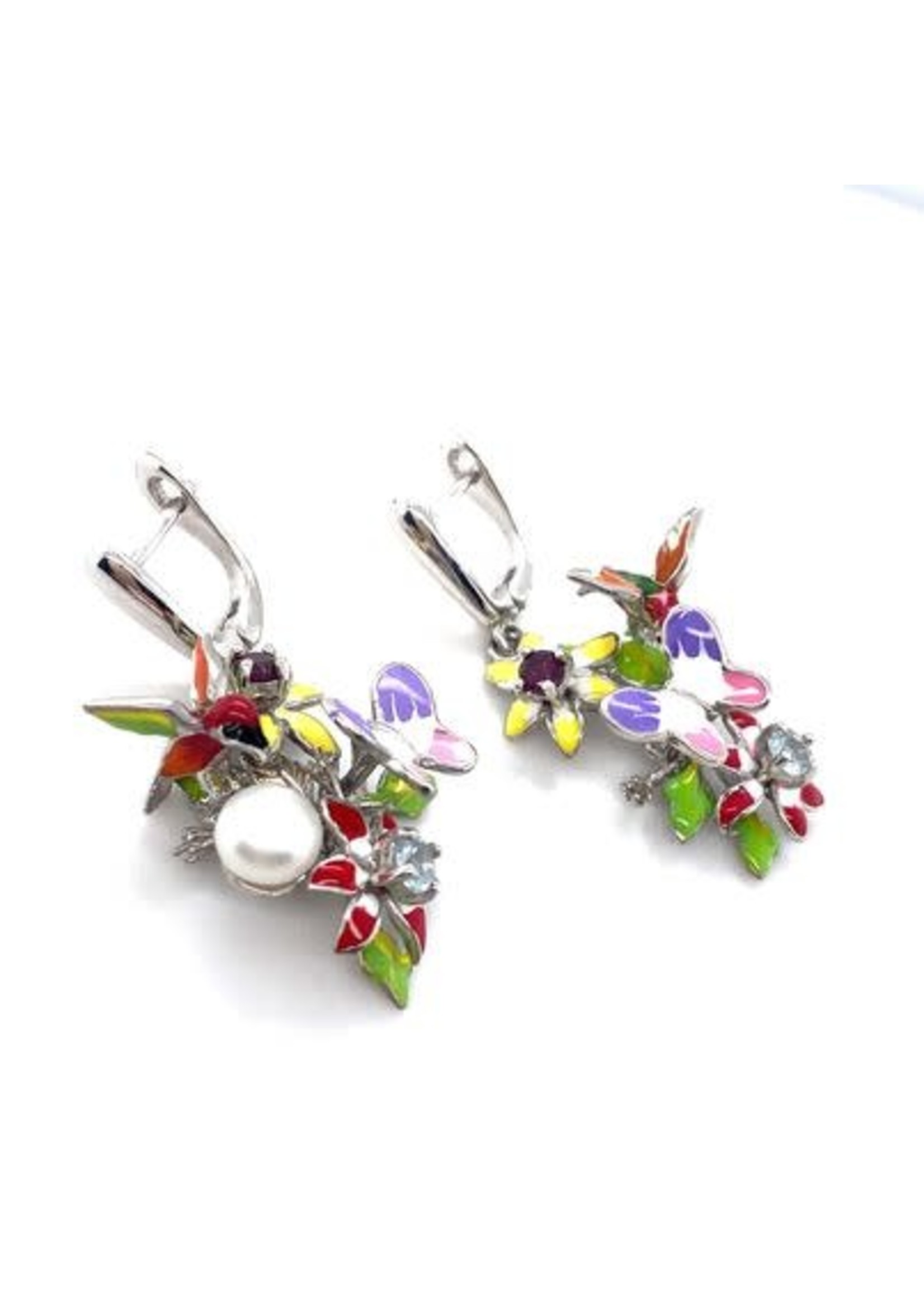 Cataleya jewels Gerhodineerd prachtige zilveren kleurrijke oorhangers met emaille vlinders