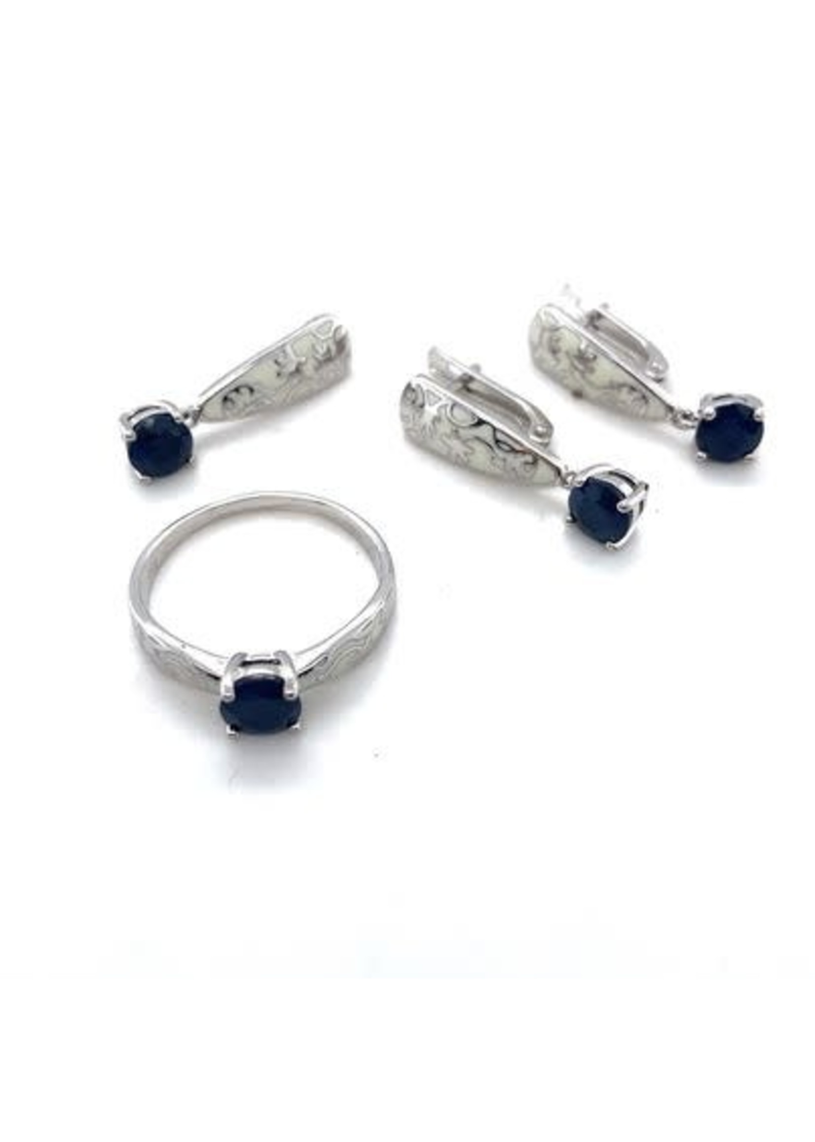 Cataleya jewels Gerhodineerd zilveren set met zwarte spinel en witte emaille