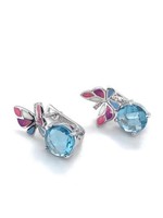 Cataleya jewels Gerhodineerd zilveren kleurrijke oorhangers met emaille vlinder en topaas
