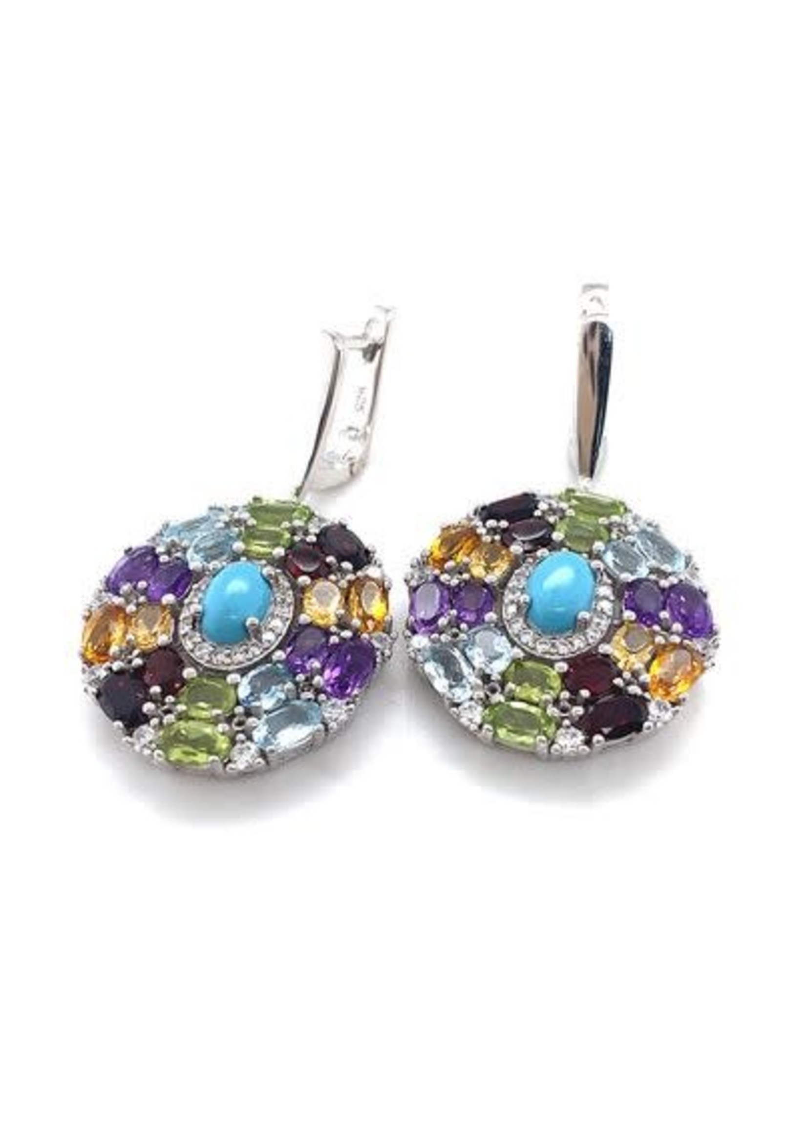 Cataleya jewels Gerhodineerd zilveren kleurrijke oorhangers met diverse edelstenen