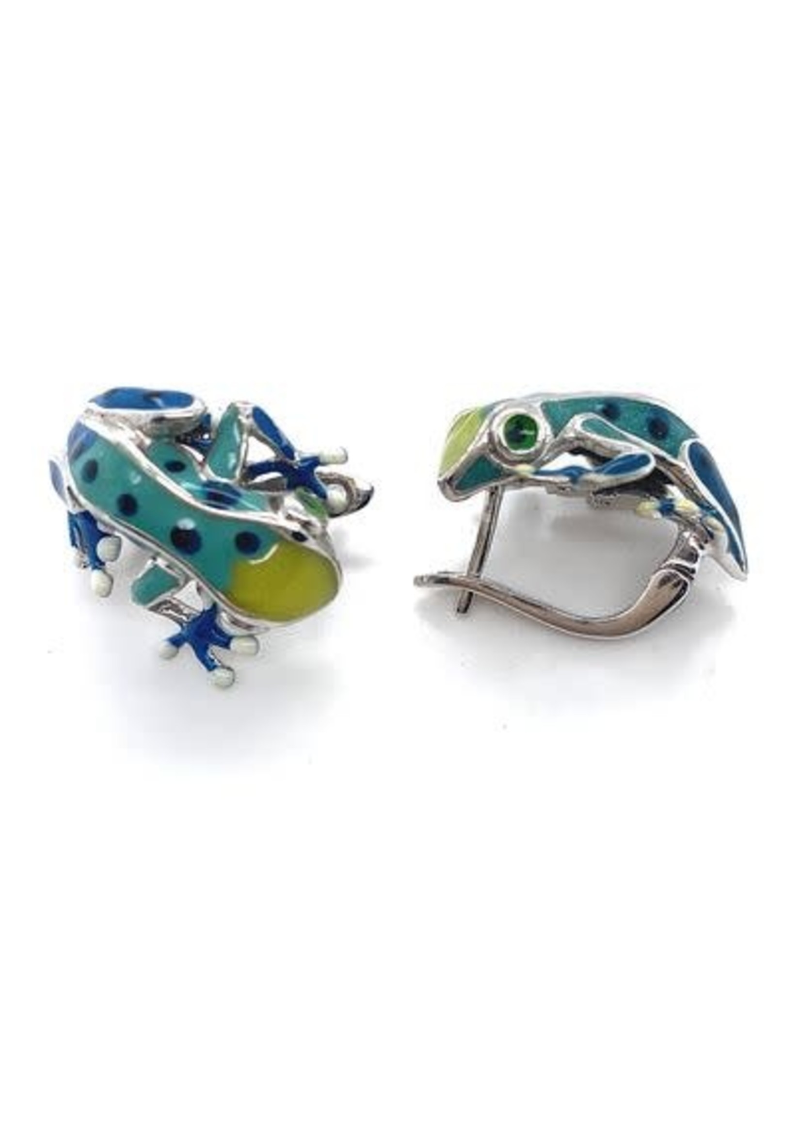 Cataleya jewels Gerhodineerd zilveren, geëmailleerde kikker oorbellen