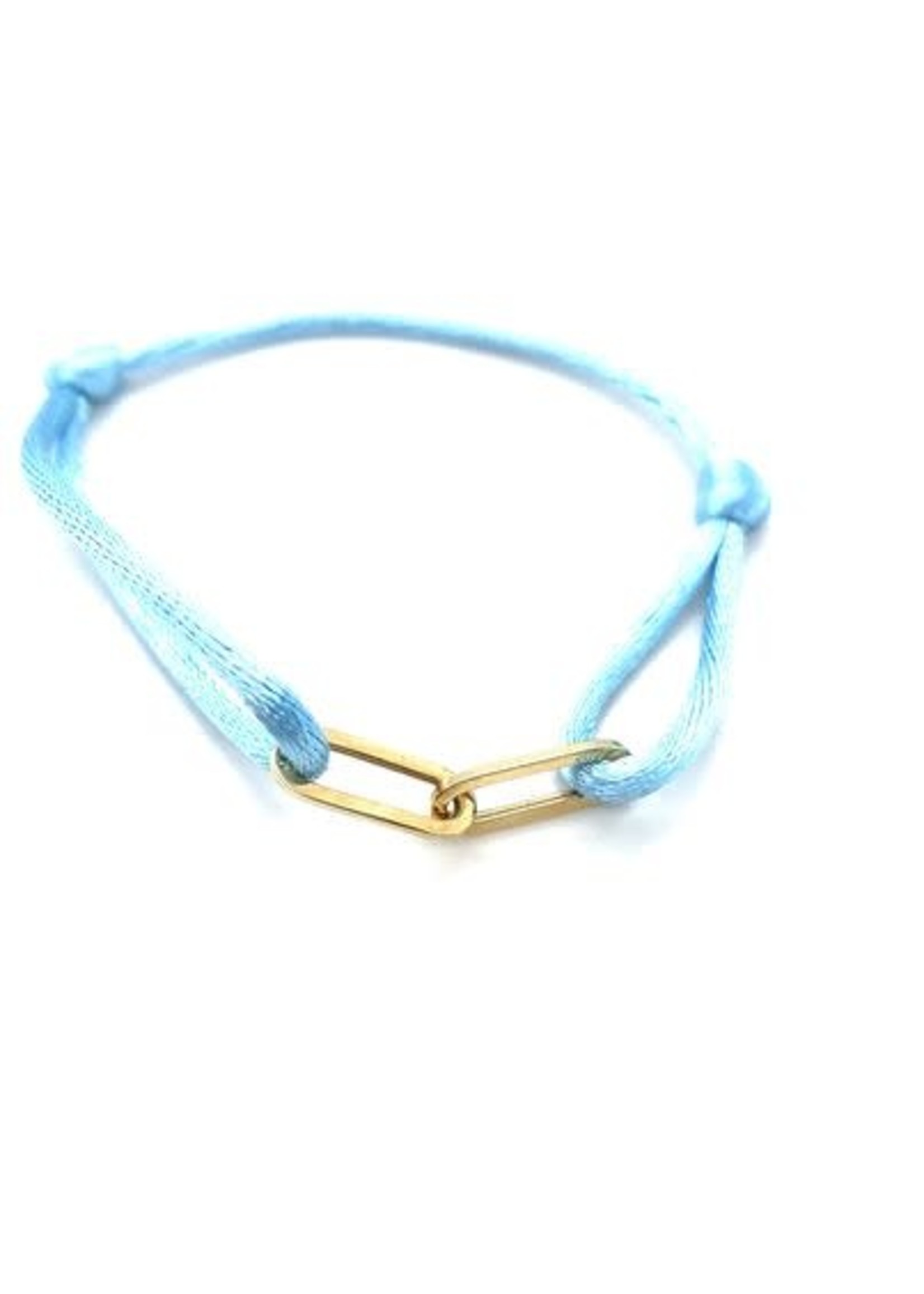 Cataleya jewels Armband satijn lichtblauw met gouden ovale schakels