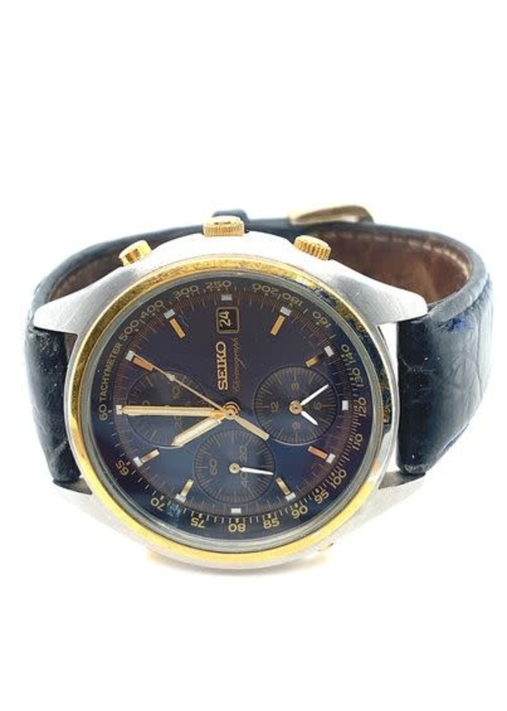 Vintage & Occasion Occasion Seiko Chronograph horloge met lederen band