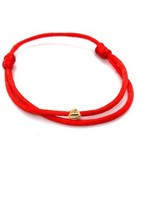 Cataleya jewels Rode satijnen armband met 18k gouden lippen bedel