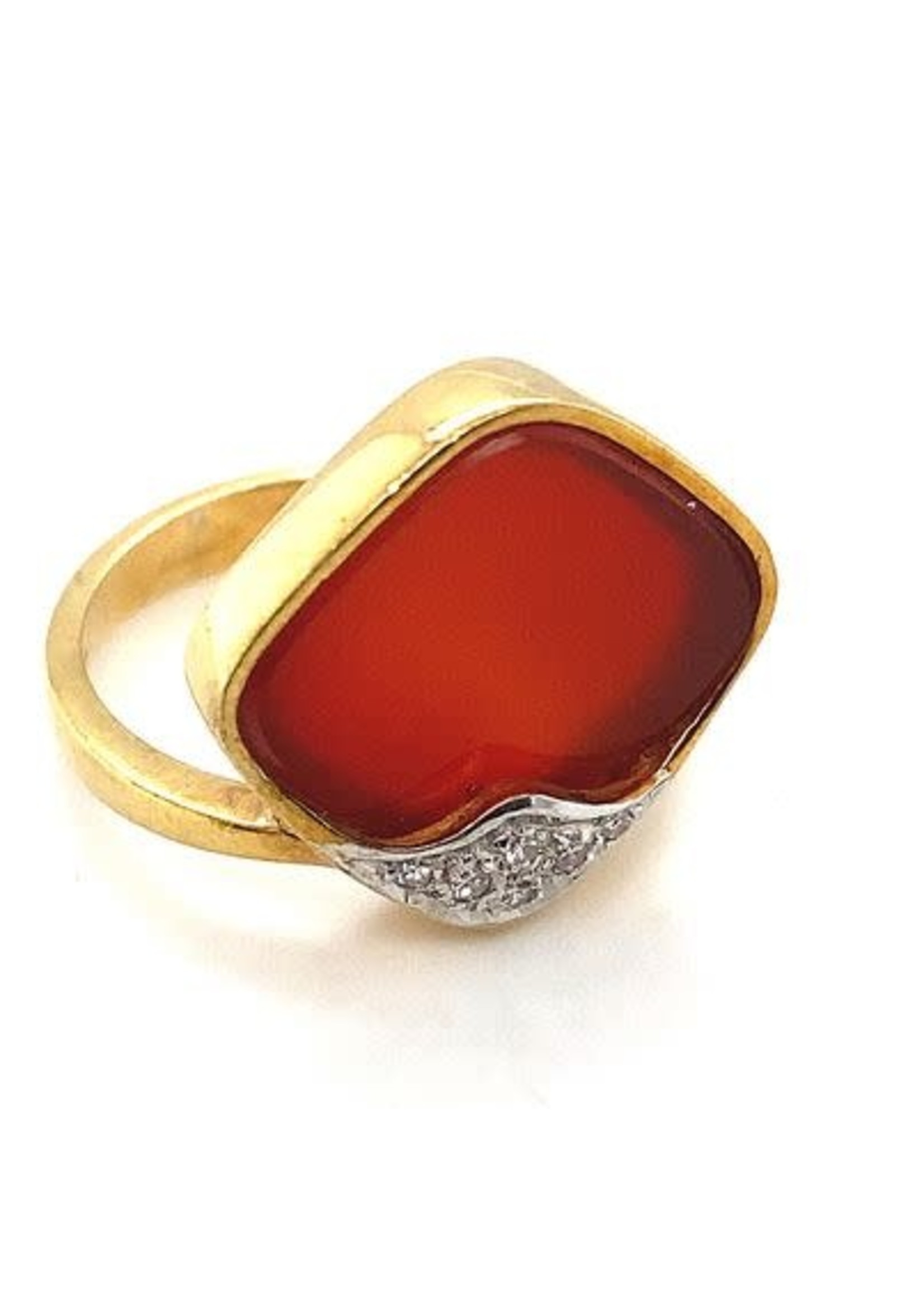 Vintage & Occasion Vintage & Occasion gouden Art-Design ring met carneool en diamantjes - maat 17.25
