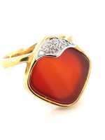 Vintage & Occasion Vintage & Occasion gouden Art-Design ring met carneool en diamantjes - maat 17.25