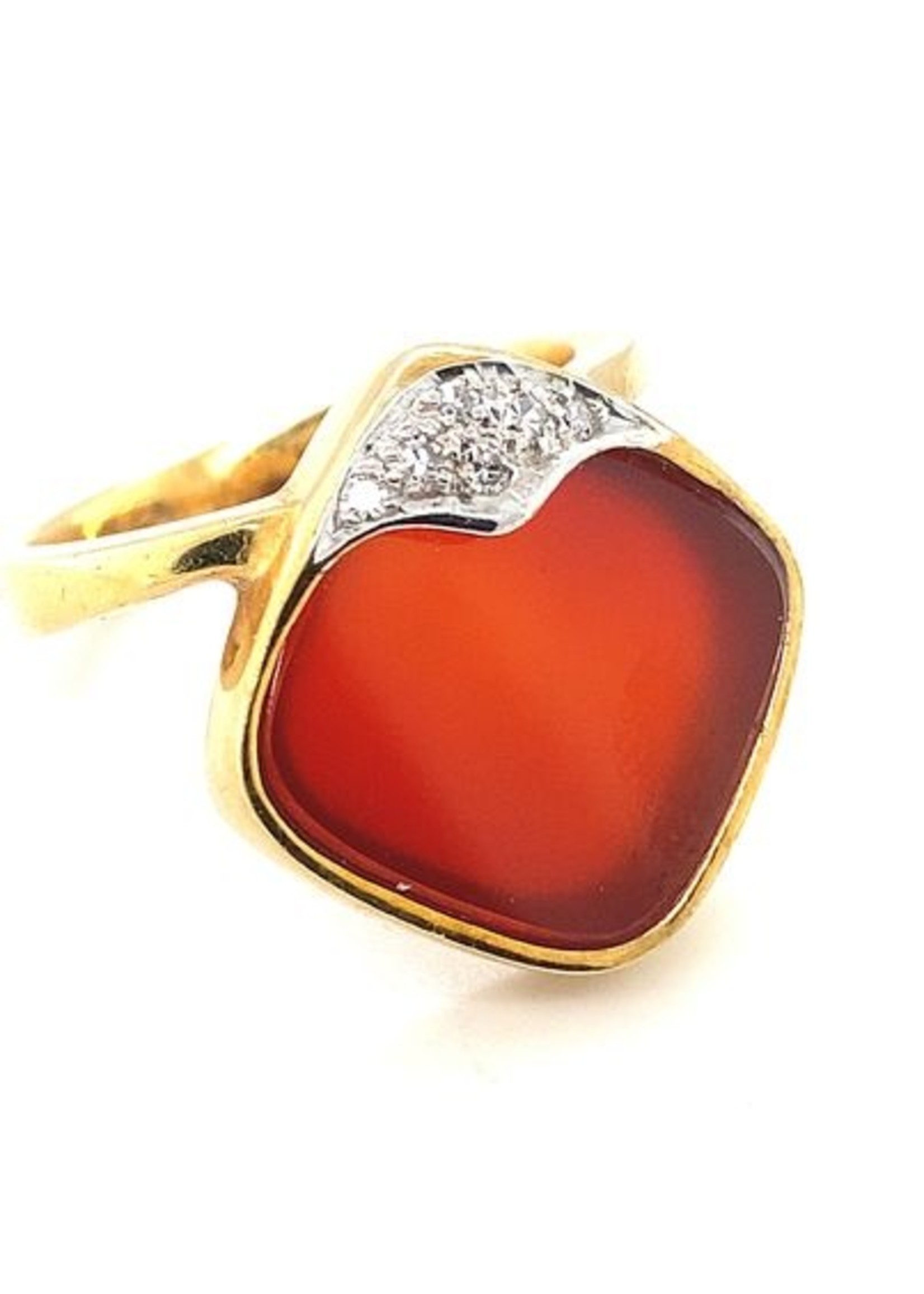 Vintage & Occasion Vintage & Occasion gouden Art-Design ring met carneool en diamantjes - maat 17.25