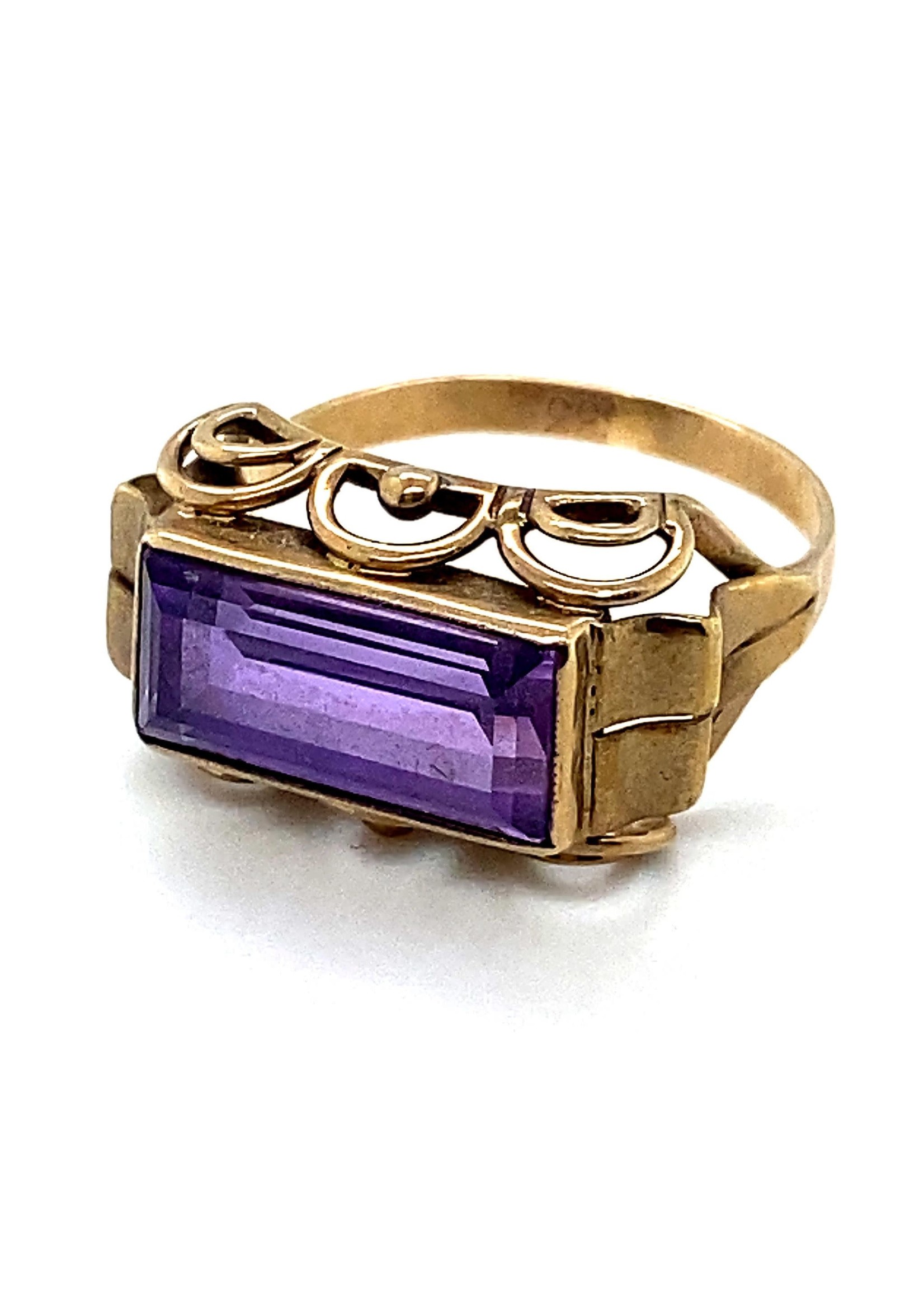 Vintage & Occasion Geelgouden Art Deco ring met amethist