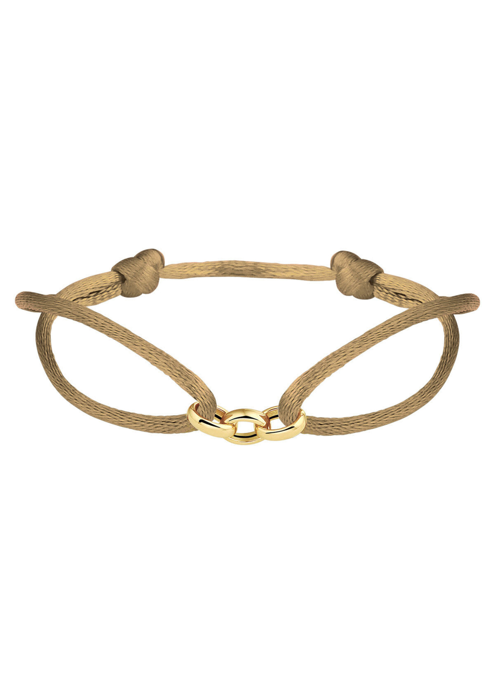 Cataleya jewels Armband satijnkoord  kleine schakel caramel 14k