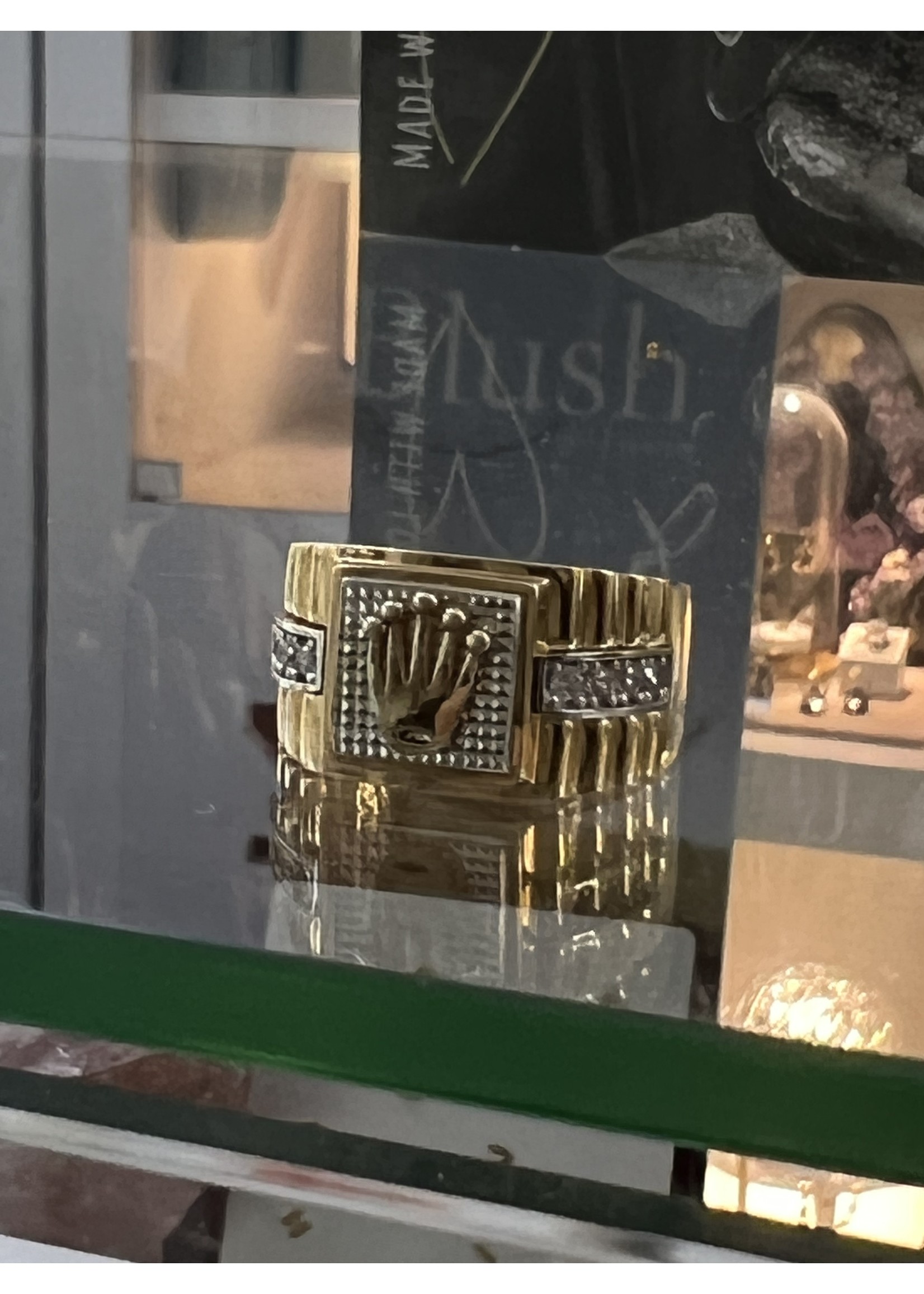 Vintage & Occasion Gouden zegelring rolex style met kroon logo