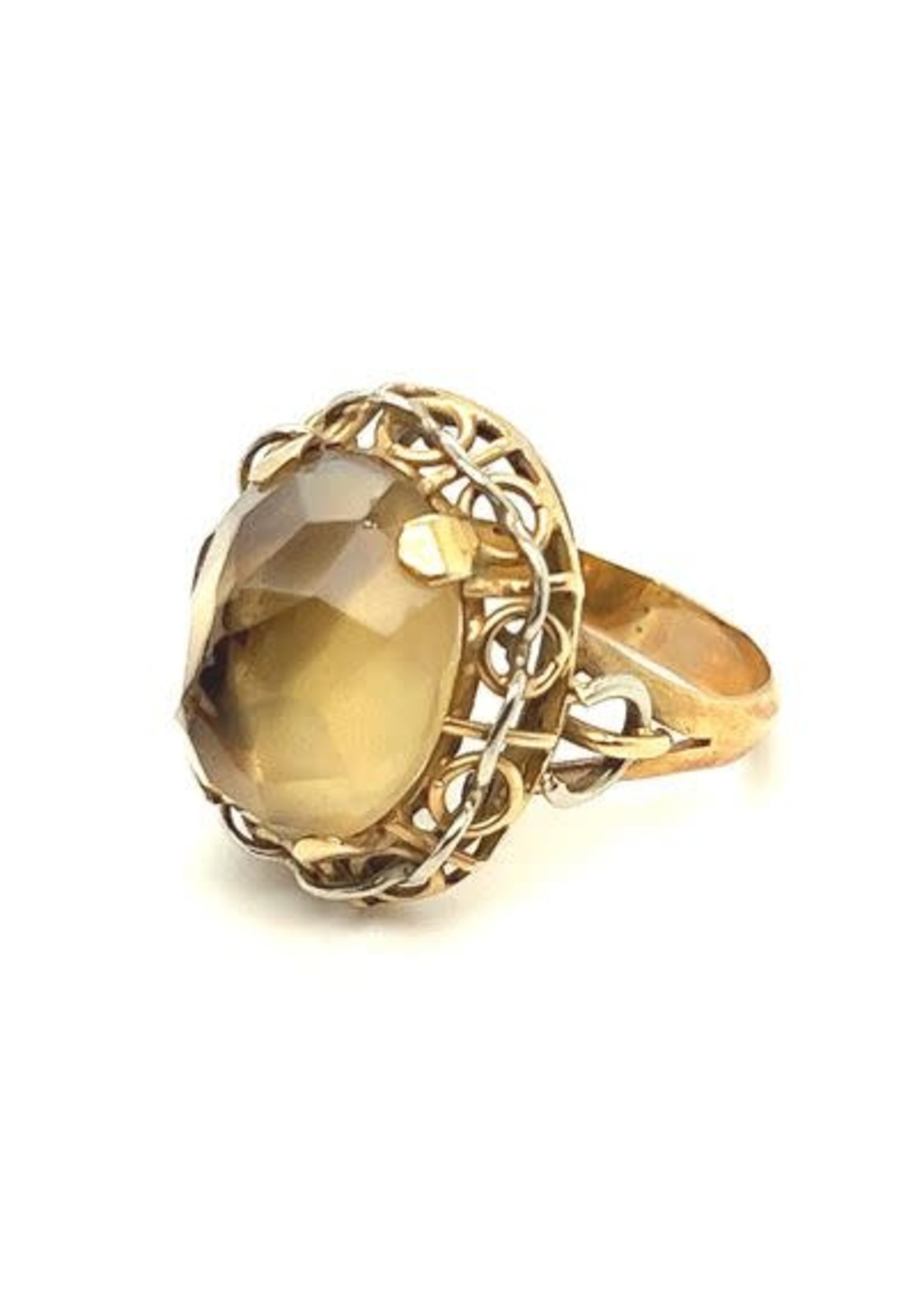 Vintage & Occasion Vintage gouden ring met roosgeslepen citrien