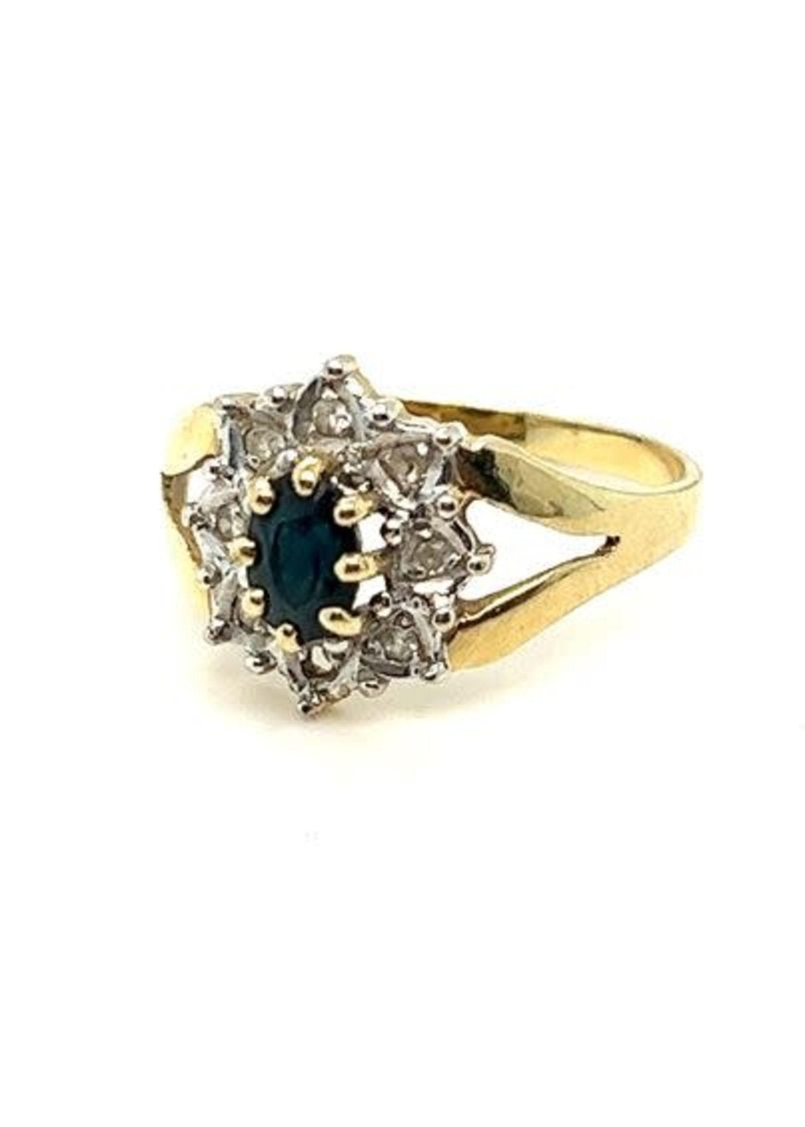 Vintage & Occasion Vintage bicolor gouden ring met saffier en diamant