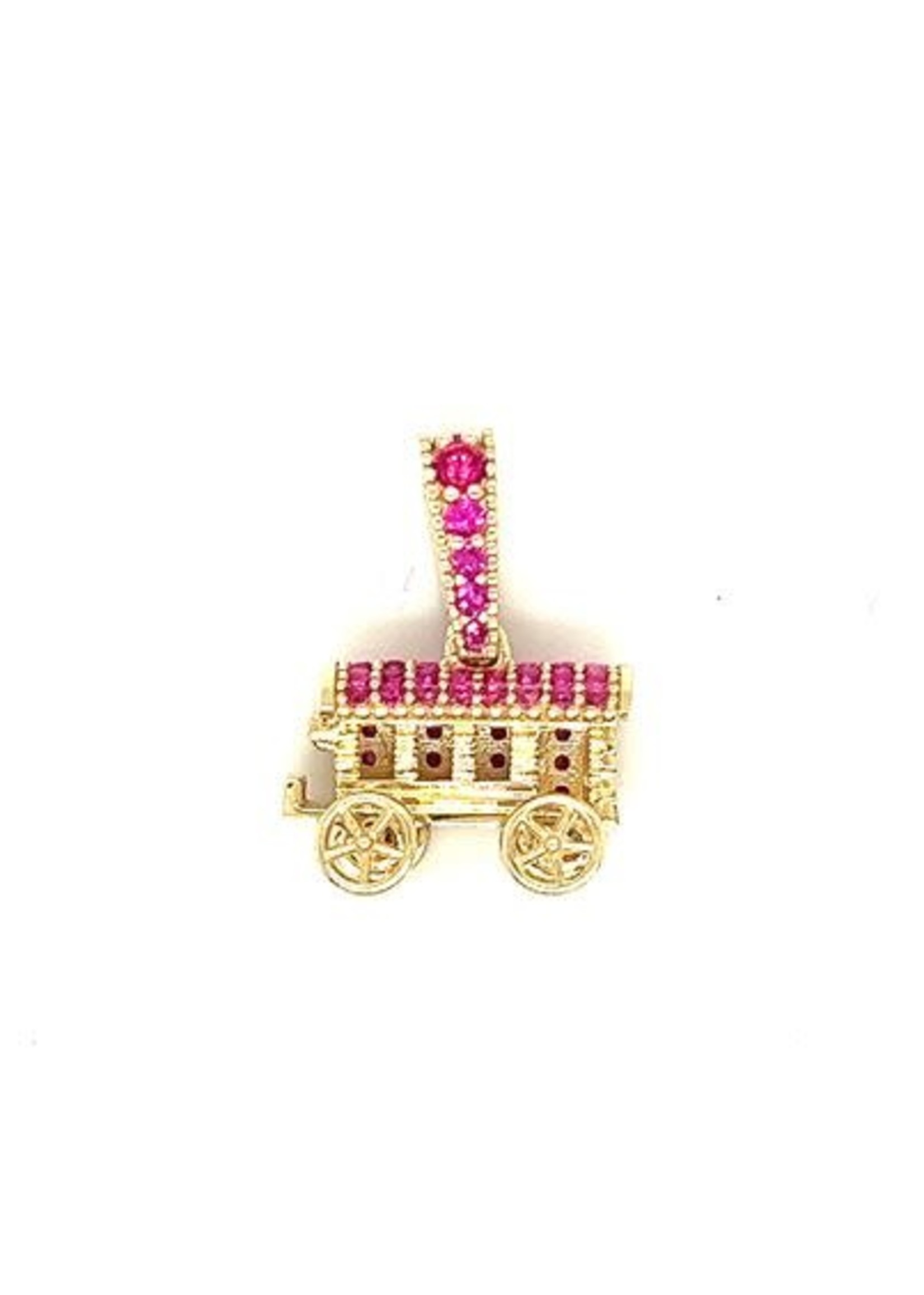 Cataleya jewels Geelgouden woonwagen hanger met roze zirkonia's
