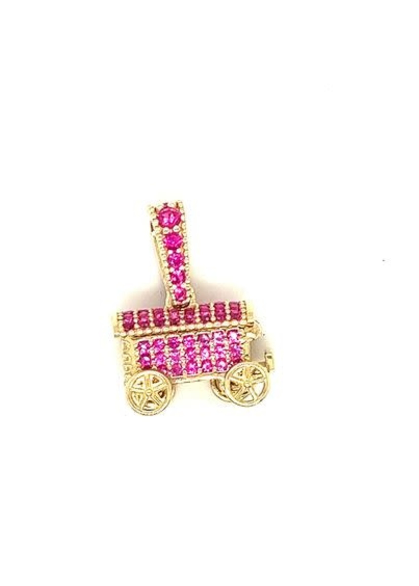 Cataleya jewels Geelgouden woonwagen hanger met roze zirkonia's
