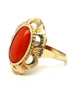 Vintage & Occasion Occasion gouden ring met ovale bloedkoraal