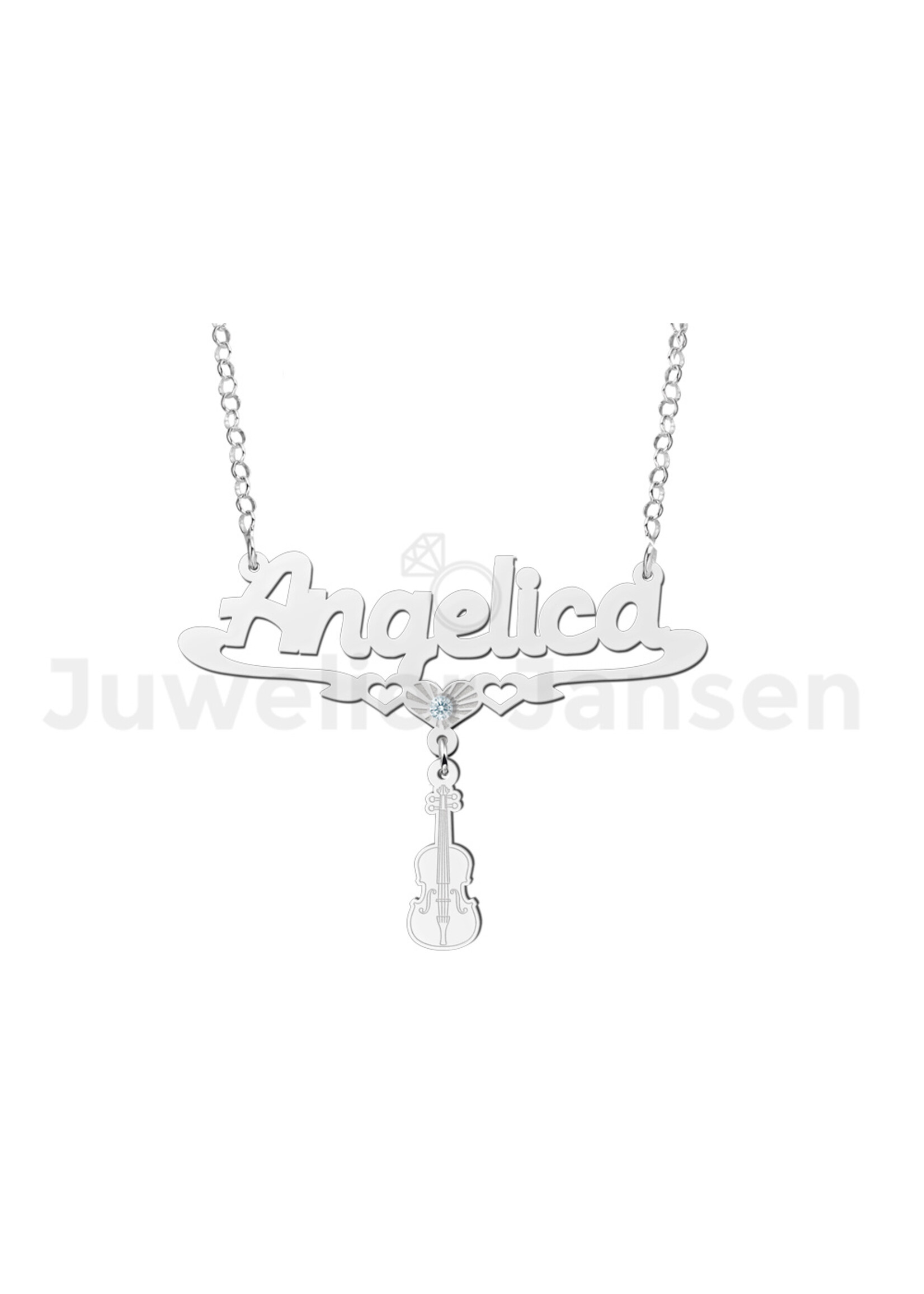 travellersluxury Travellers Luxury - Zilveren naamketting Angelica met steen en viool