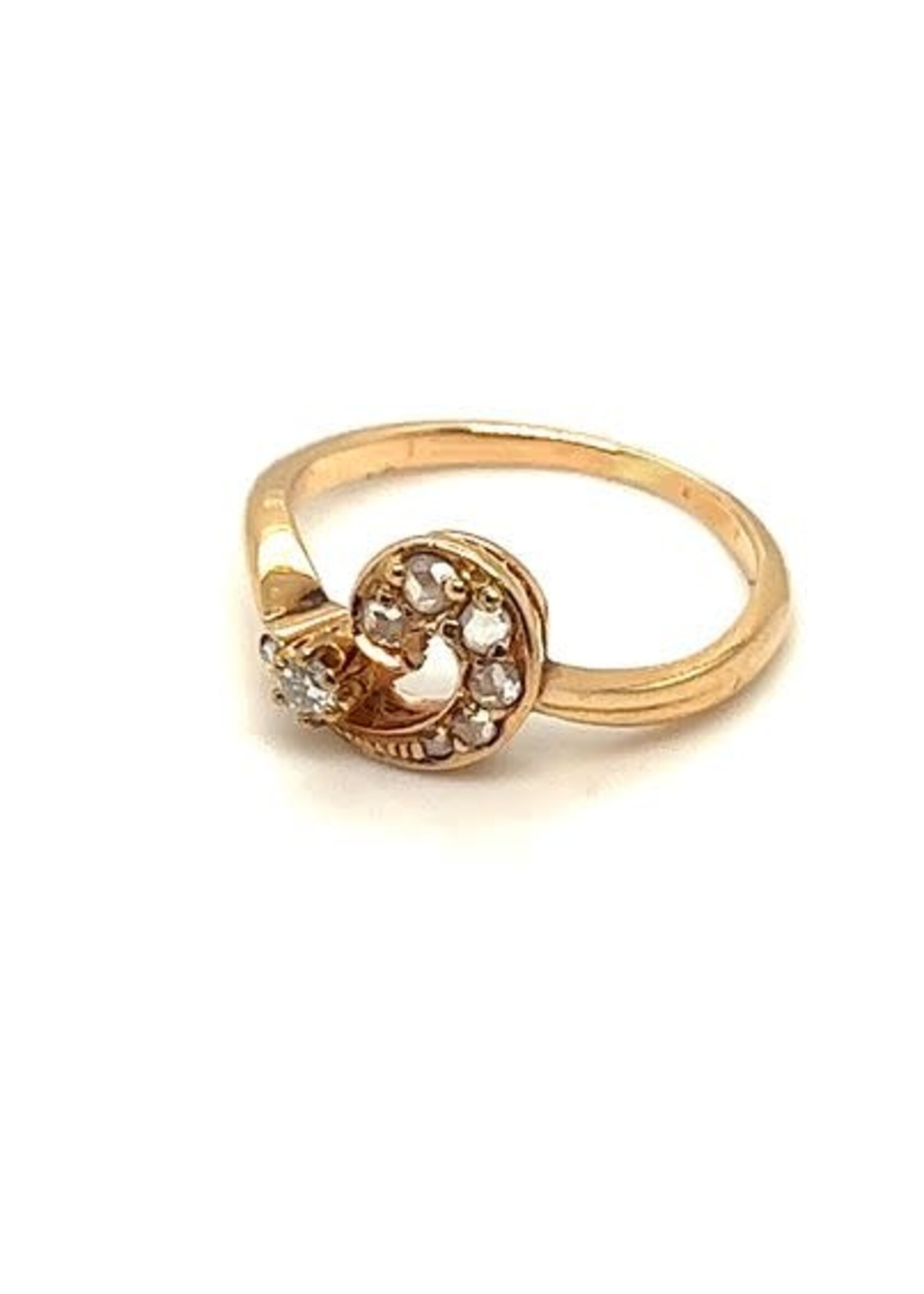 Vintage & Occasion Occasion fijne gouden ring met roos diamant en briljant