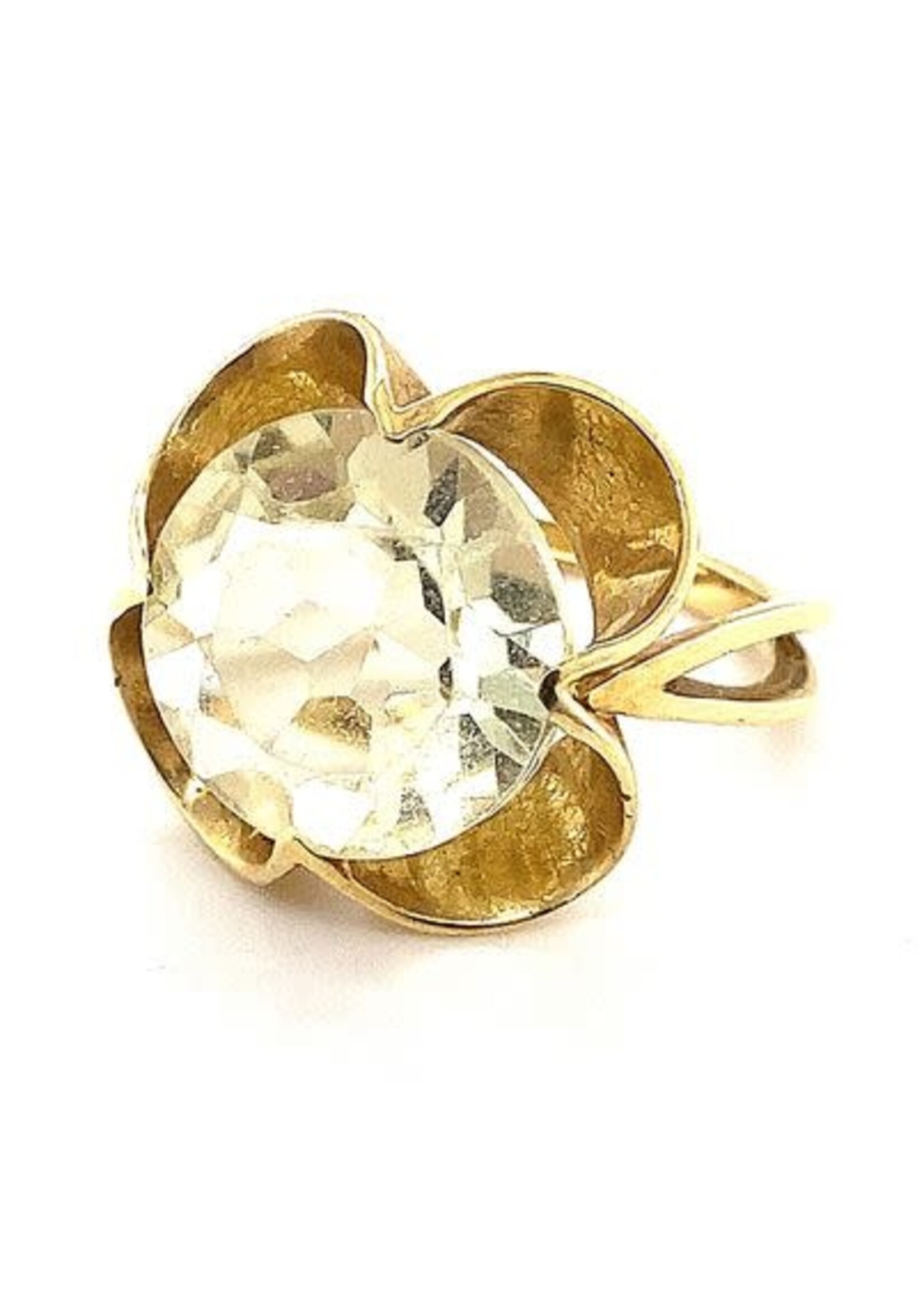 Vintage & Occasion Occasion gouden design ring met grote lemonkwarts edelsteen - maat 16.5