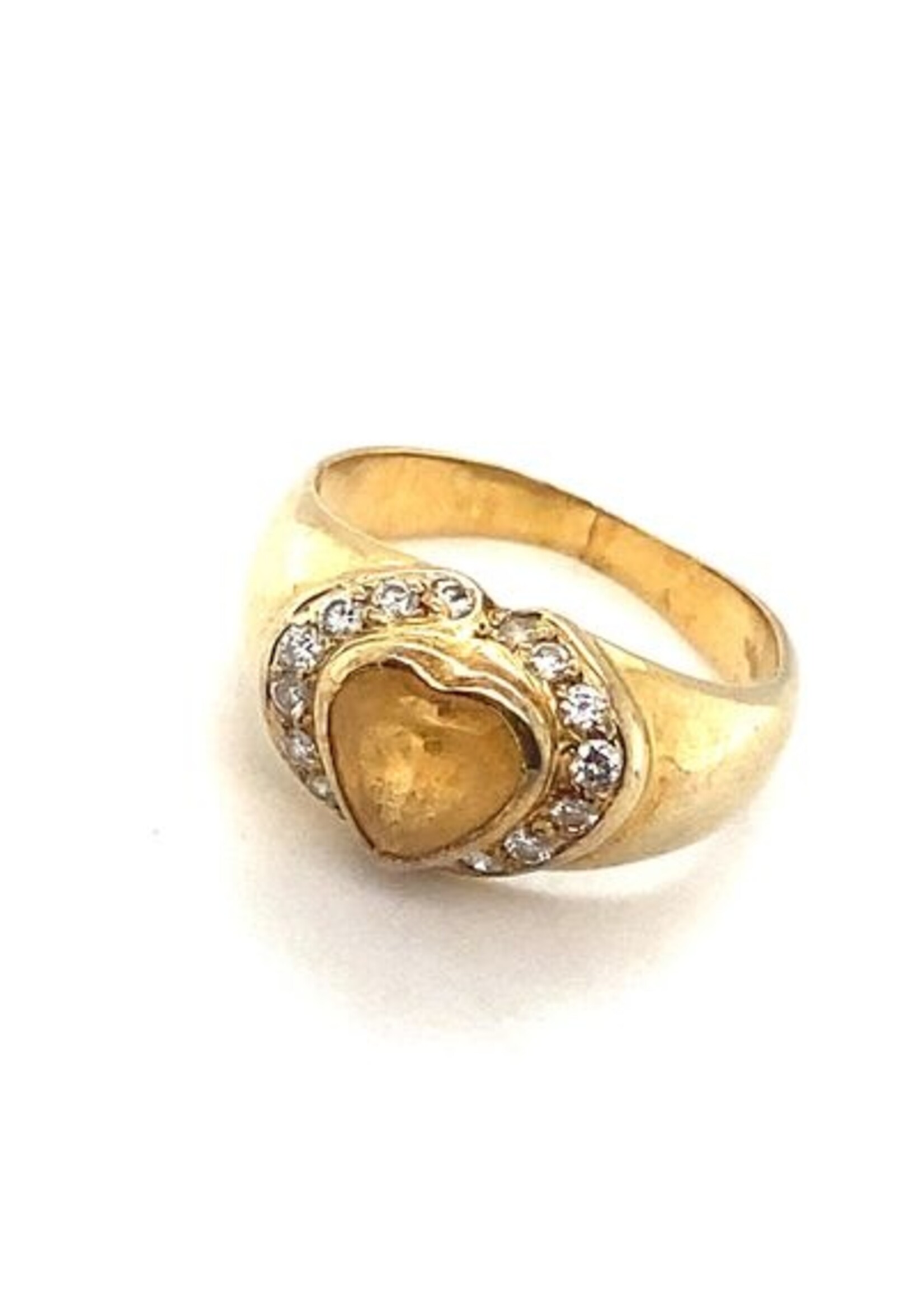 Vintage & Occasion Occasion gouden ring met citrien hart en diamant ca 0.20ct