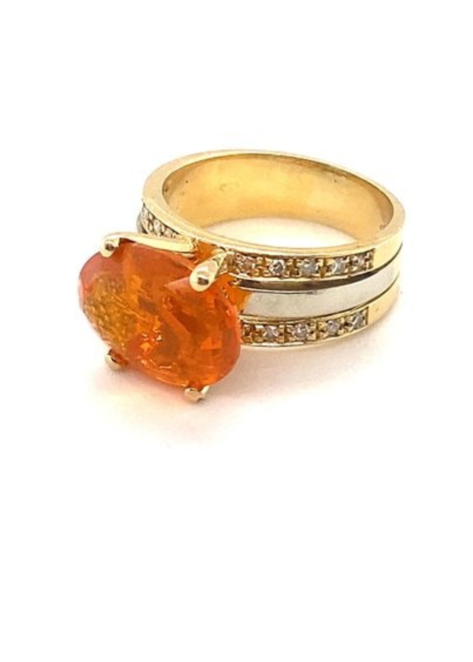 Vintage & Occasion Occasion bicolor gouden ring met prachtige oranje edelsteen