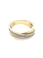 Vintage & Occasion Occasion bicolor gouden ring met rij diamant ca 0.22ct