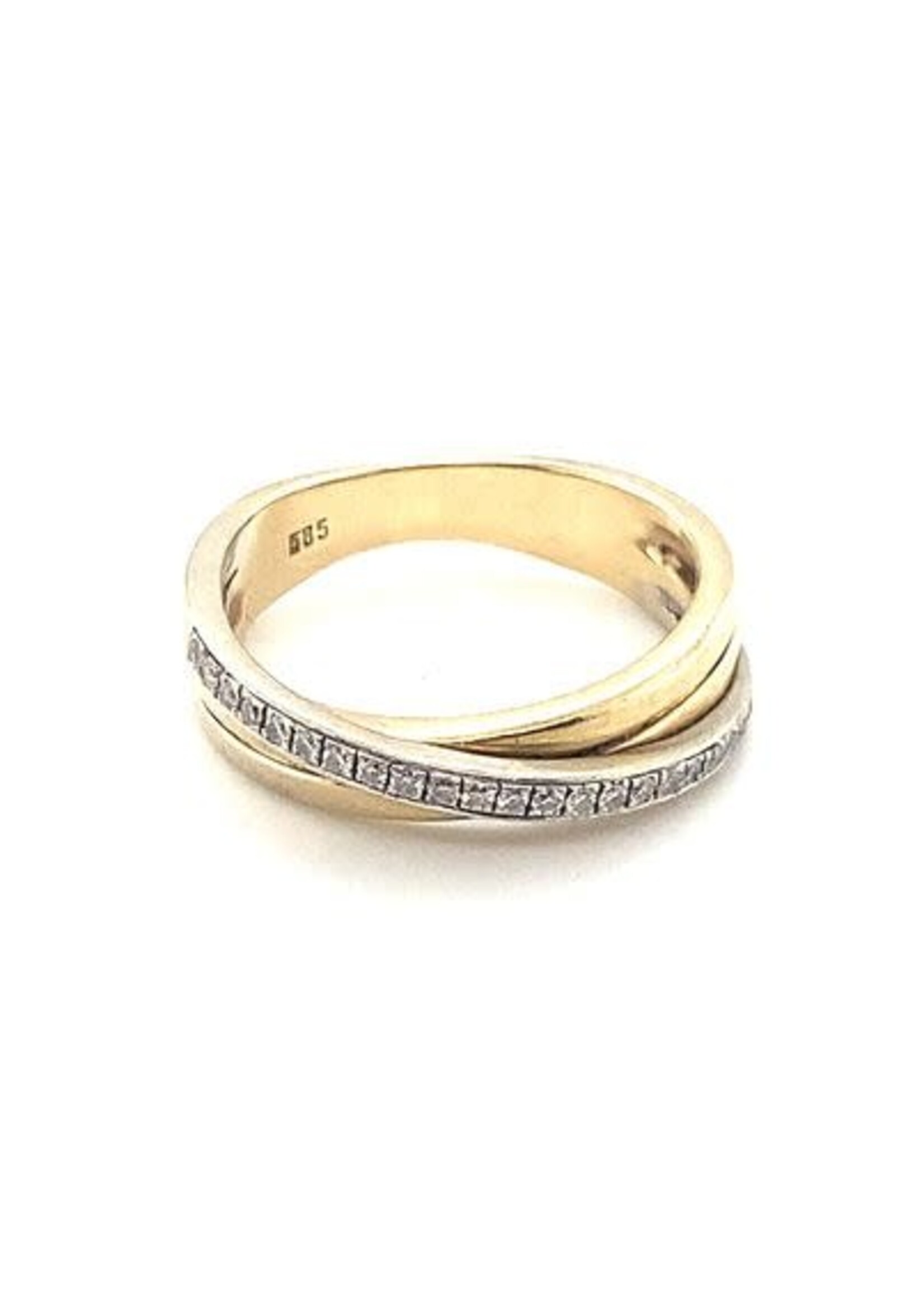 Vintage & Occasion Occasion bicolor gouden ring met rij diamant ca 0.22ct