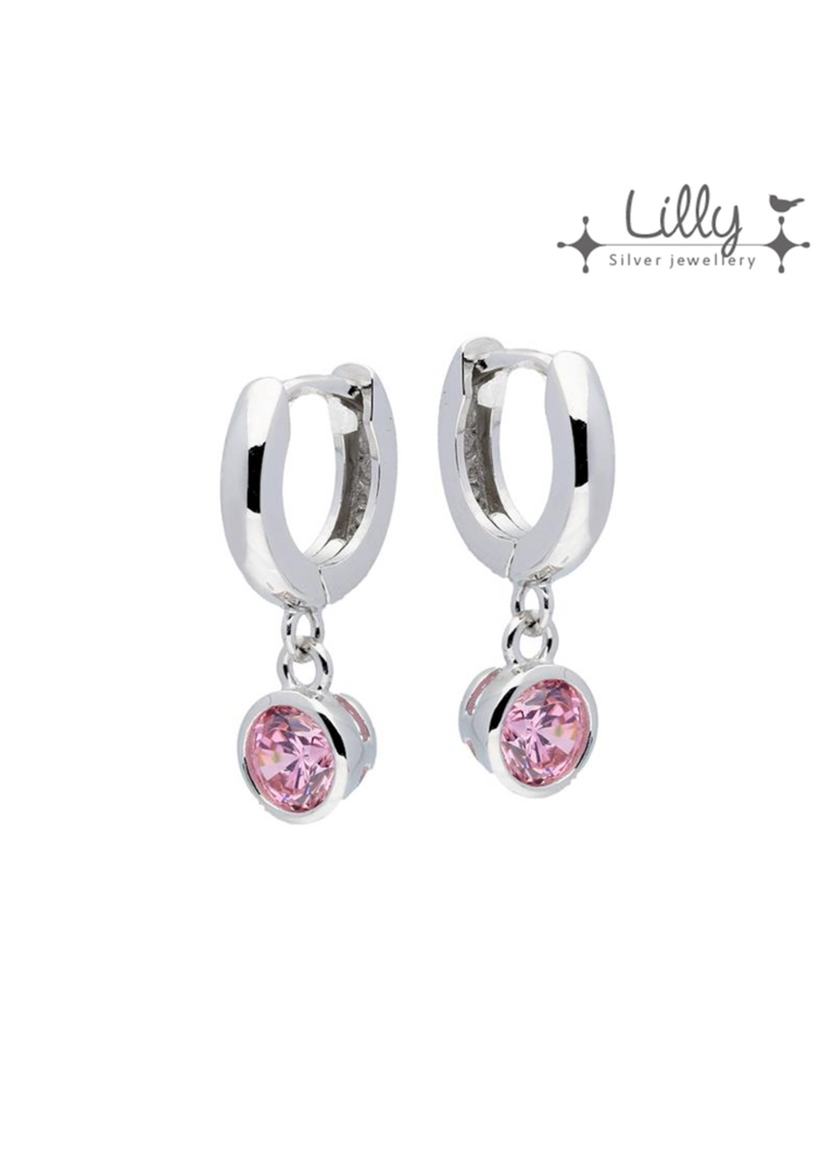 Lilly kindersieraden Lilly 107.0292 - zilveren klap creolen met roze zirkonia Lilly 107.0292