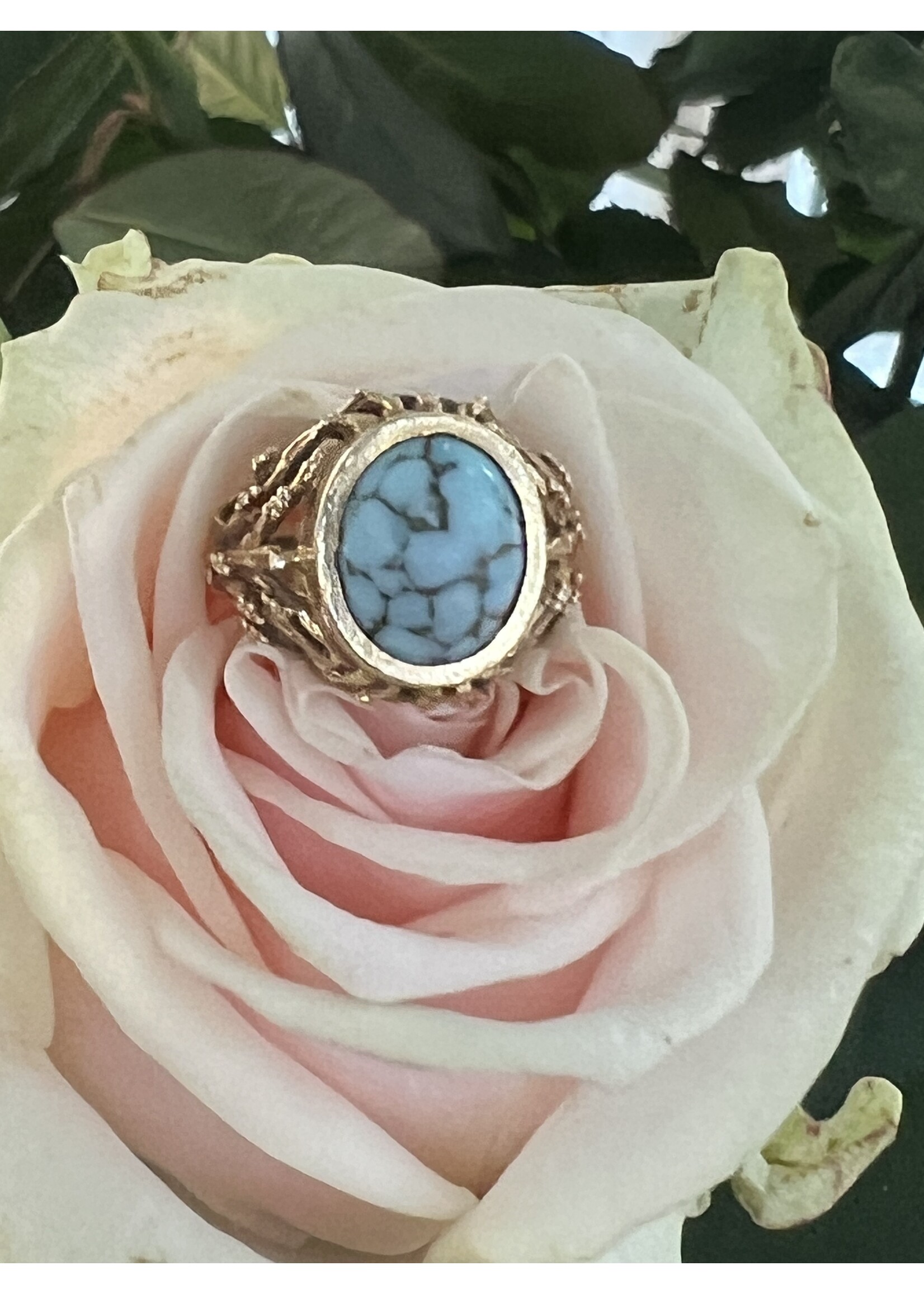 Vintage & Occasion Occasion ruw bewerkte gouden ring met turkoois