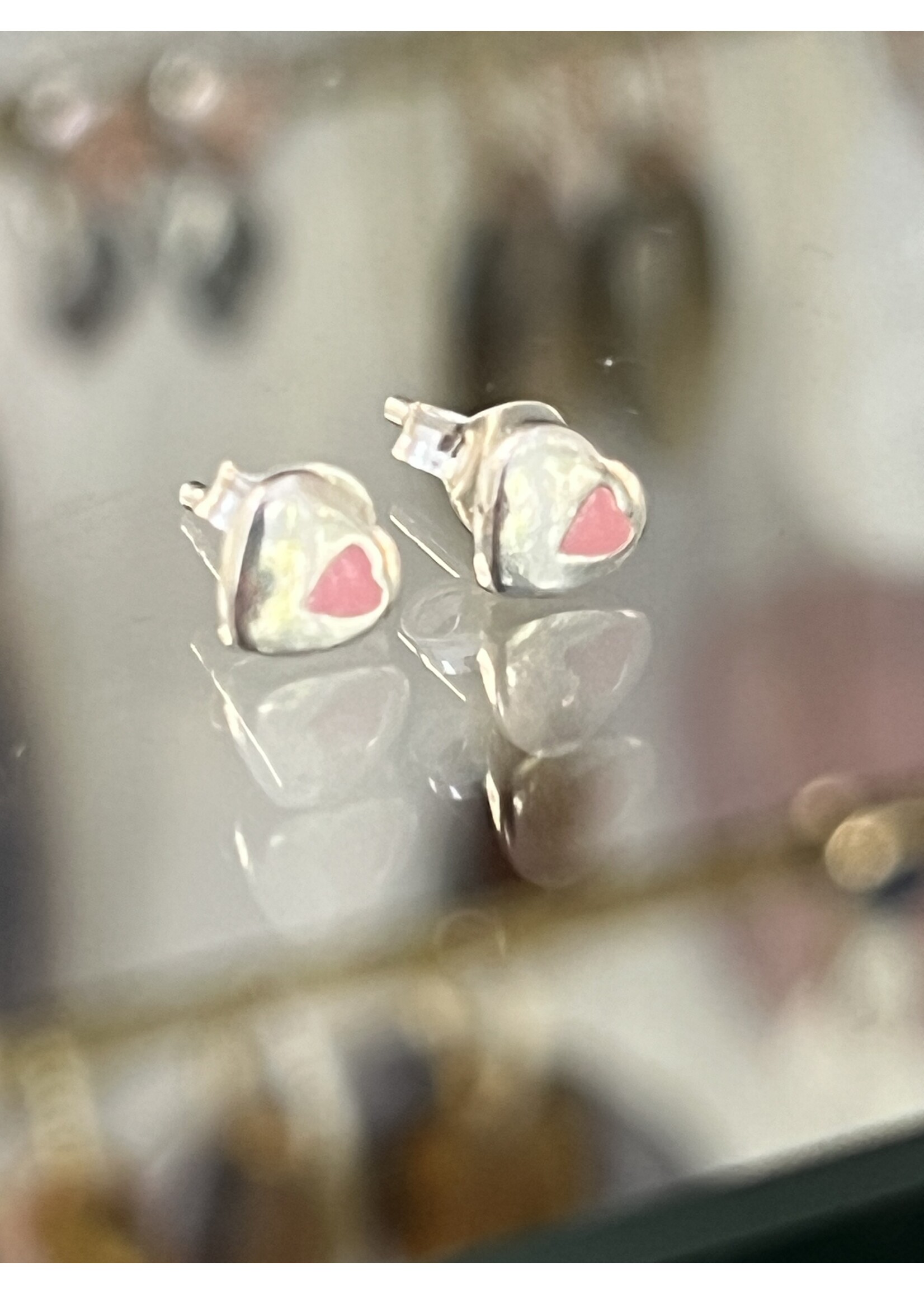 Cataleya jewels Zilveren kleine oorknopjes hart met roze hartje