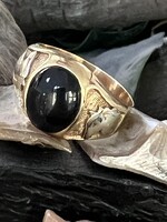 Vintage & Occasion Occasion bicolor gouden ring met onyx steen een paardenhoofden